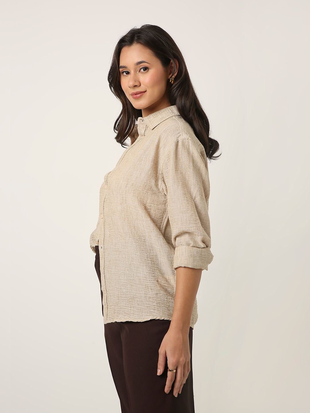 Beige Textured Casual Shirt