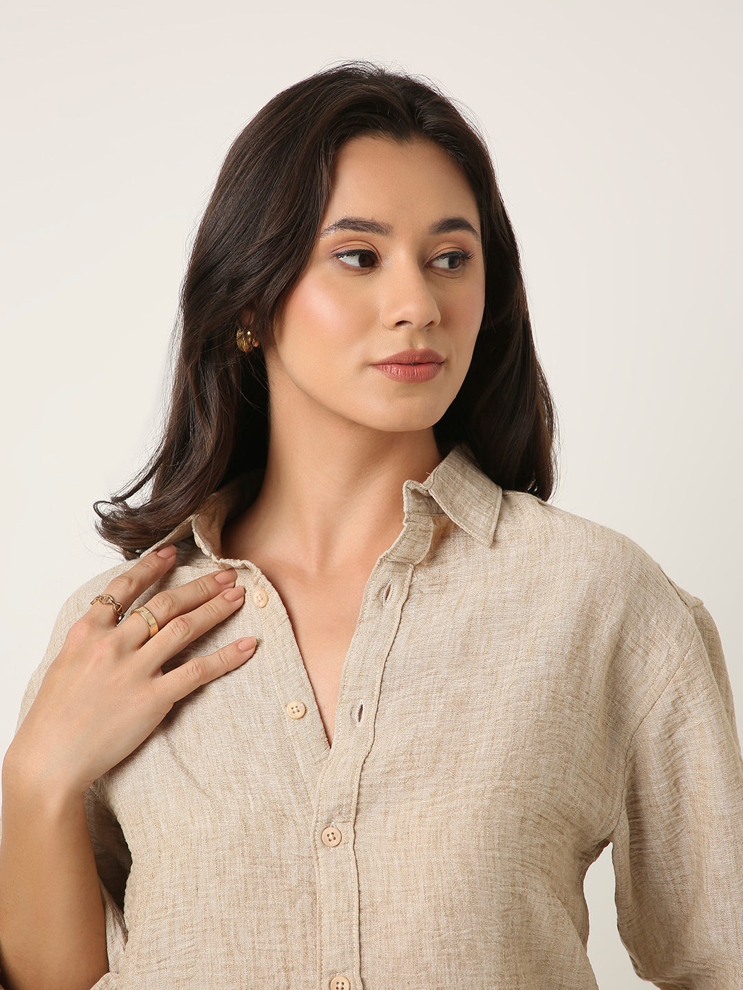 Beige Textured Casual Shirt
