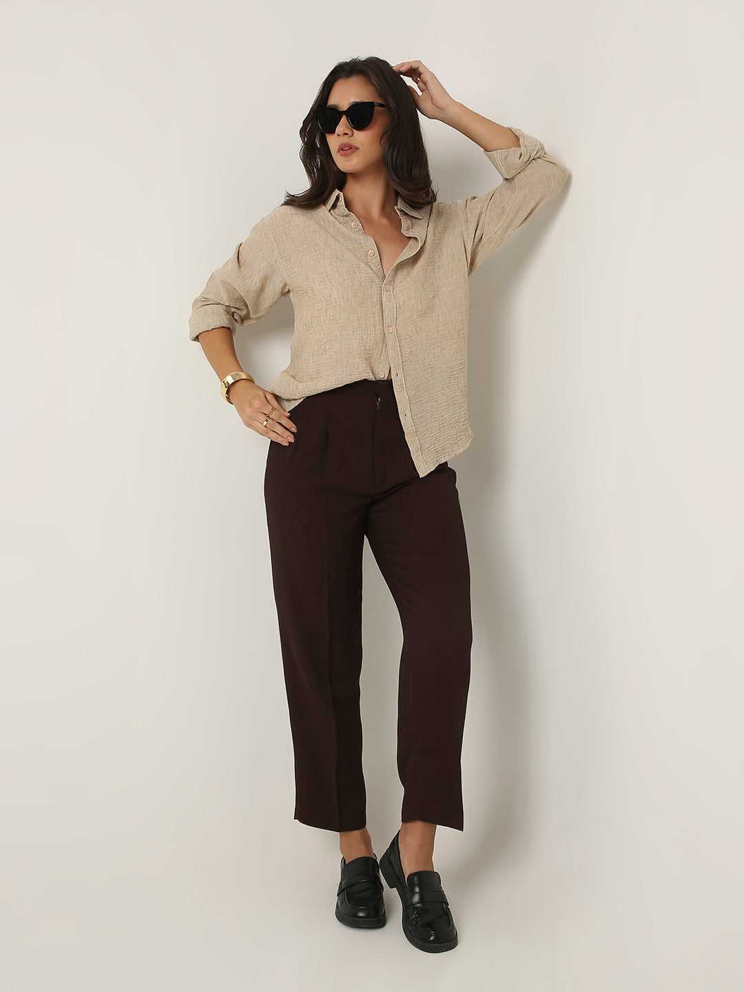 Beige Textured Casual Shirt