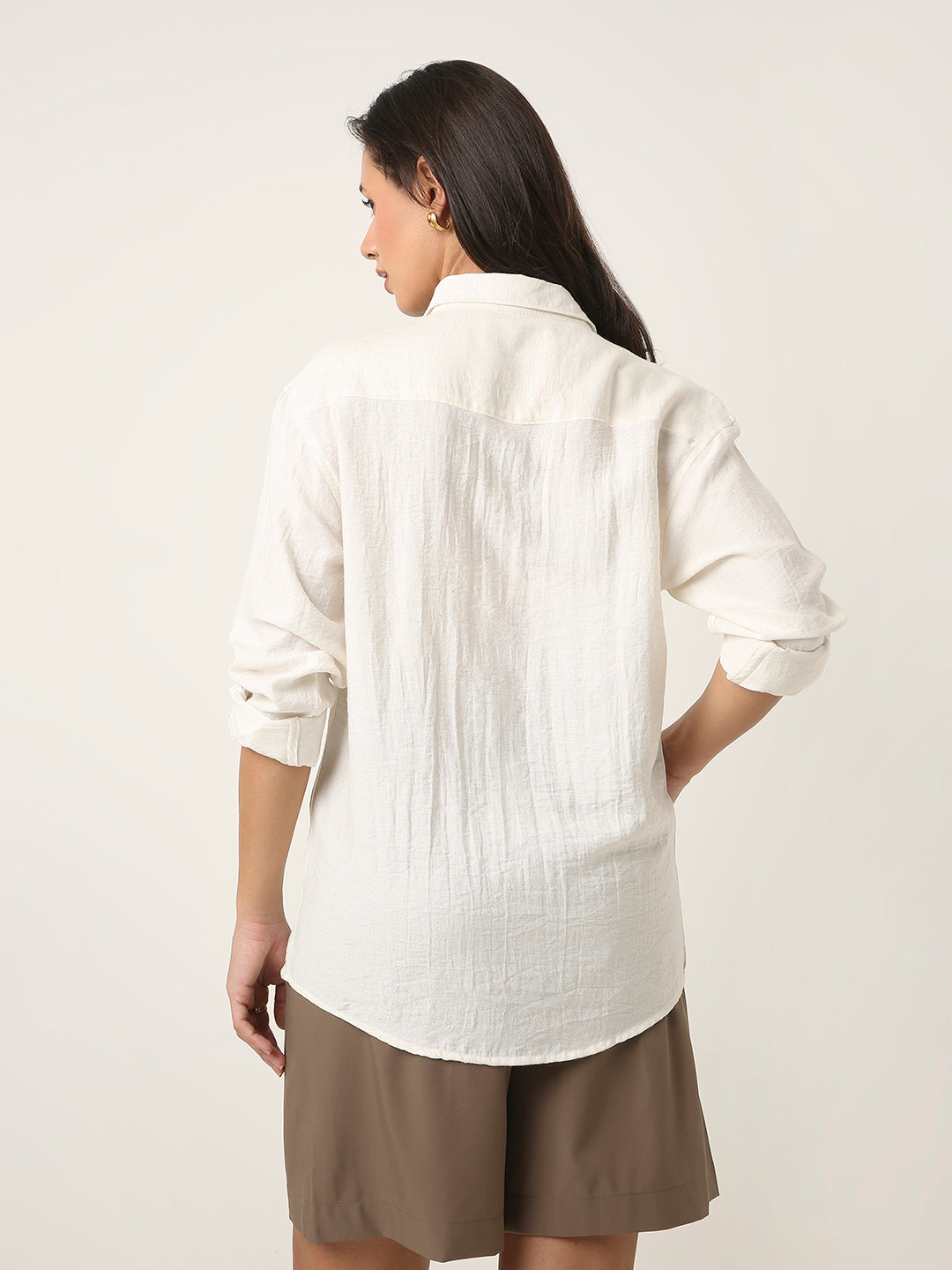 White Solid Casual Linen blend Shirt