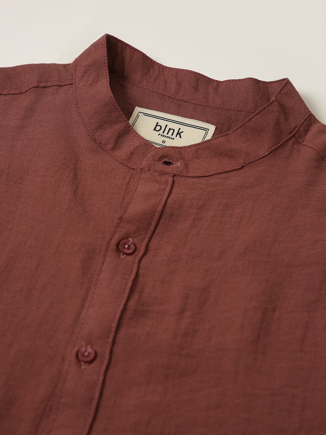 Rust Brown Mandarin Collar Casual Shirt