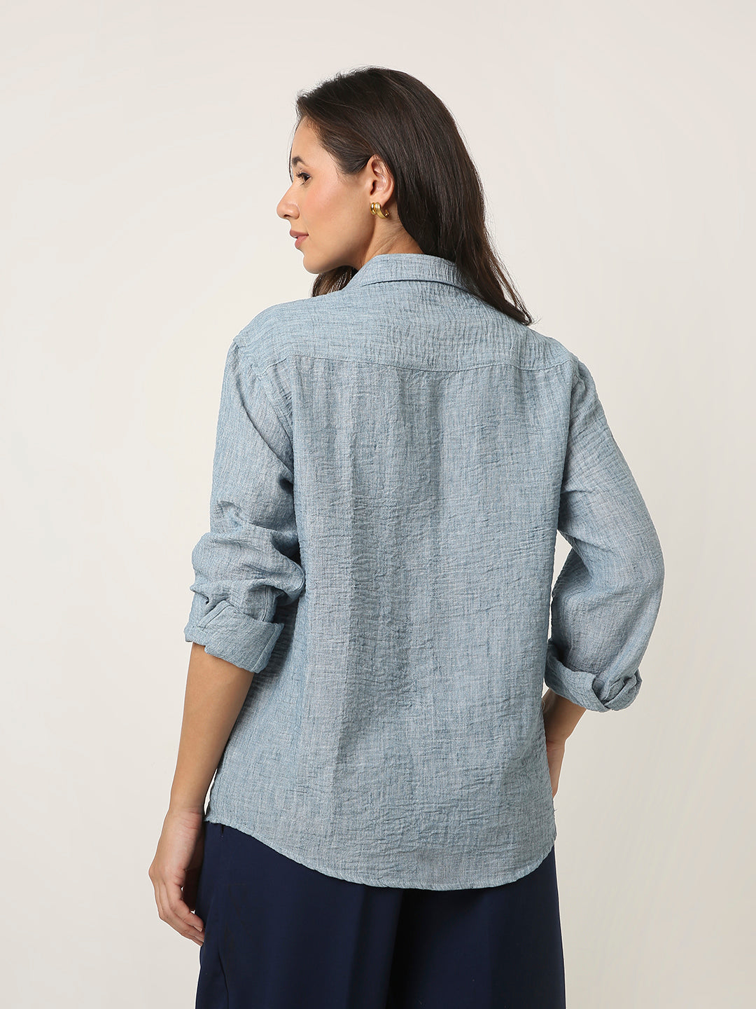 Blue Textured Casual Shirt