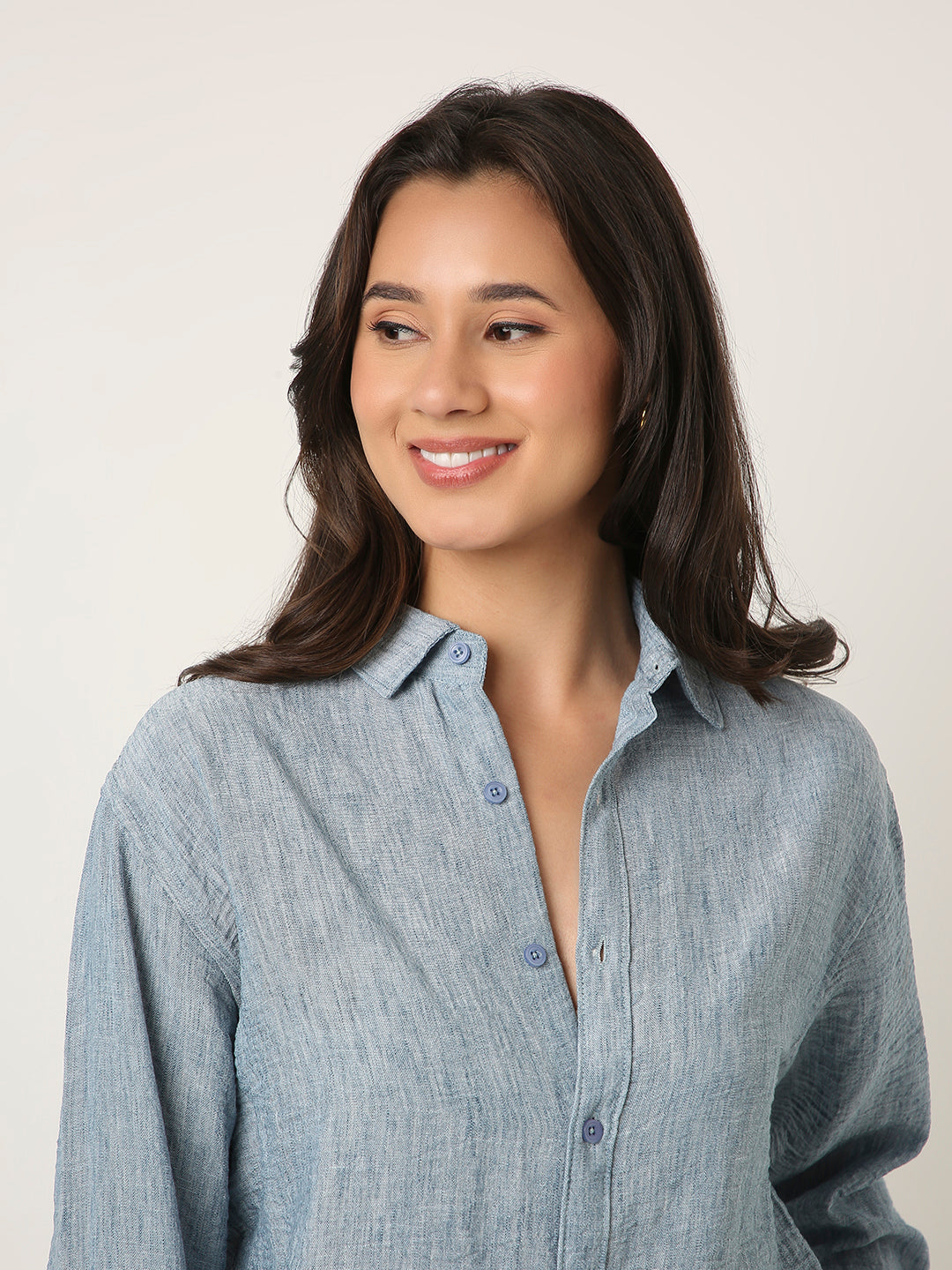 Blue Textured Casual Shirt