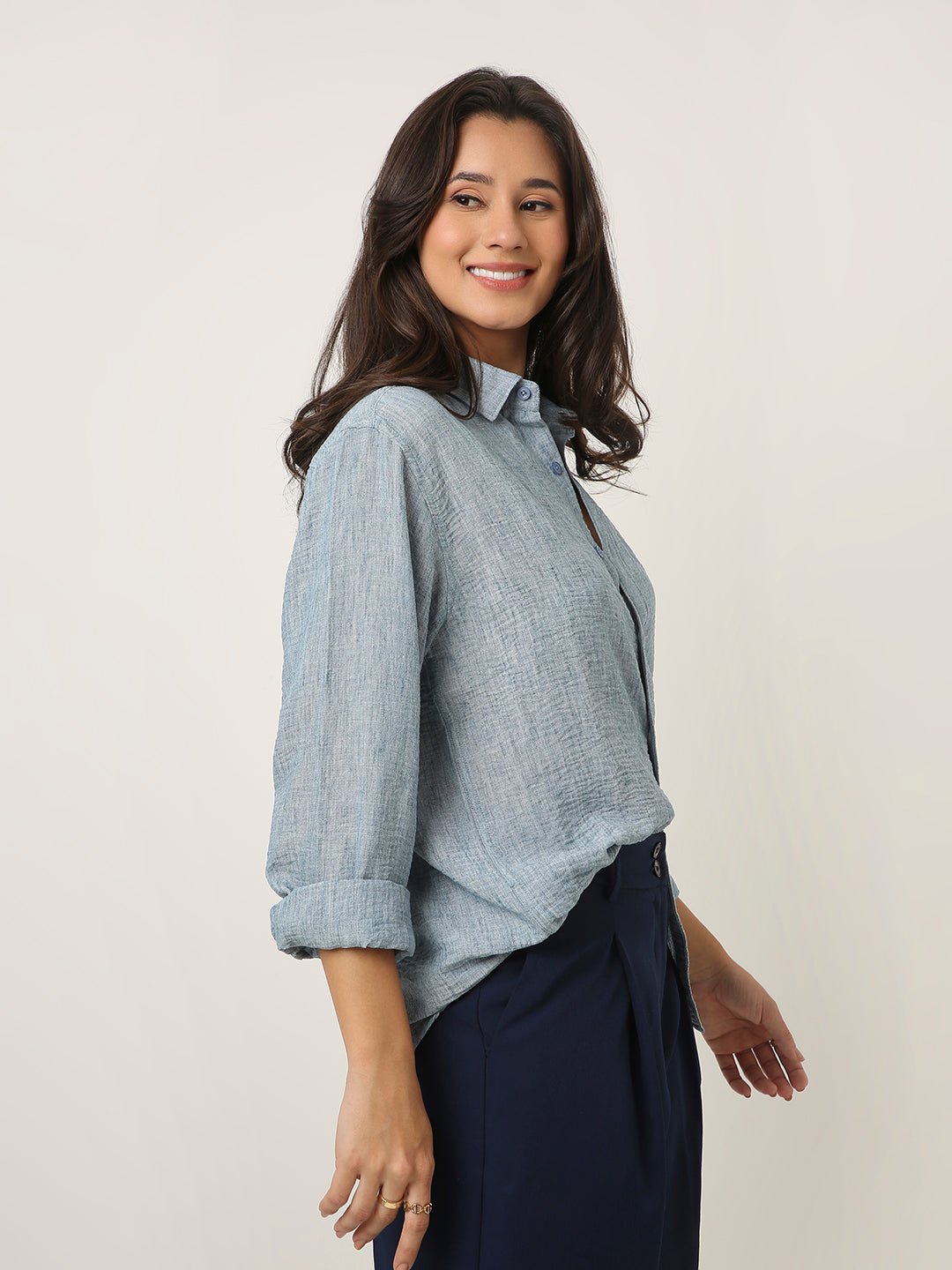 Blue Textured Casual Shirt