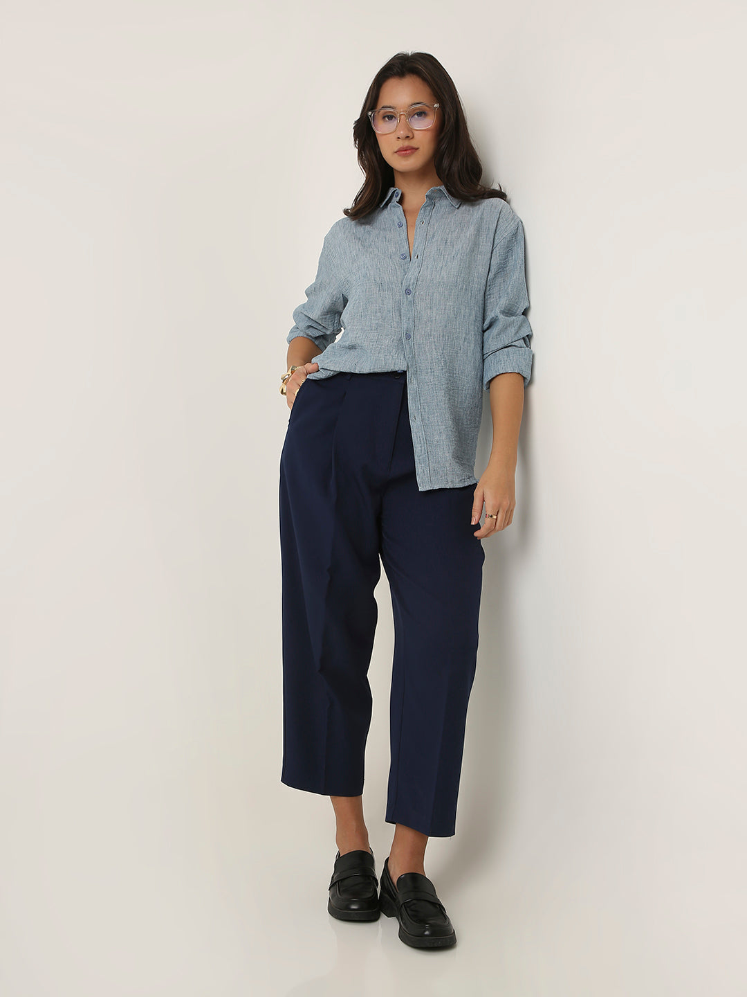 Blue Textured Casual Shirt