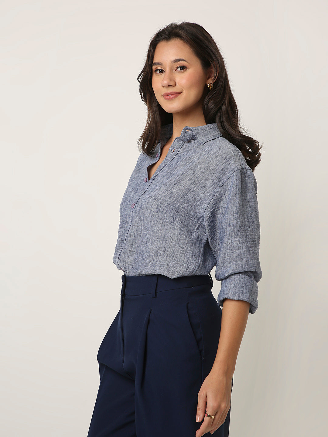 Dark Blue Textured Casual Shirt