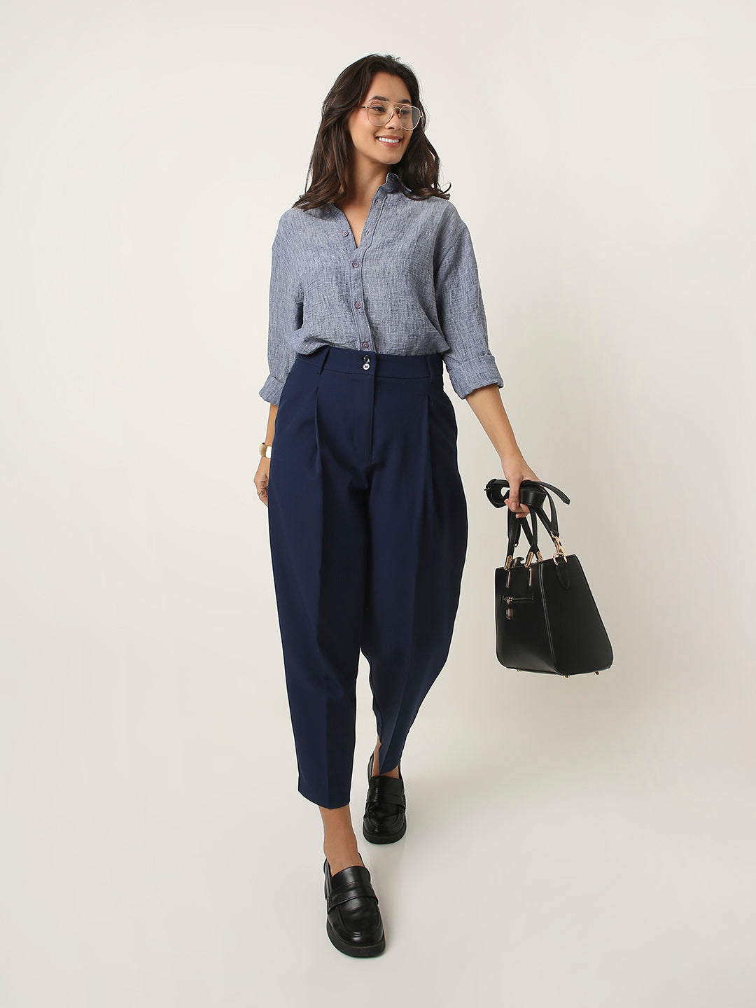 Dark Blue Textured Casual Shirt