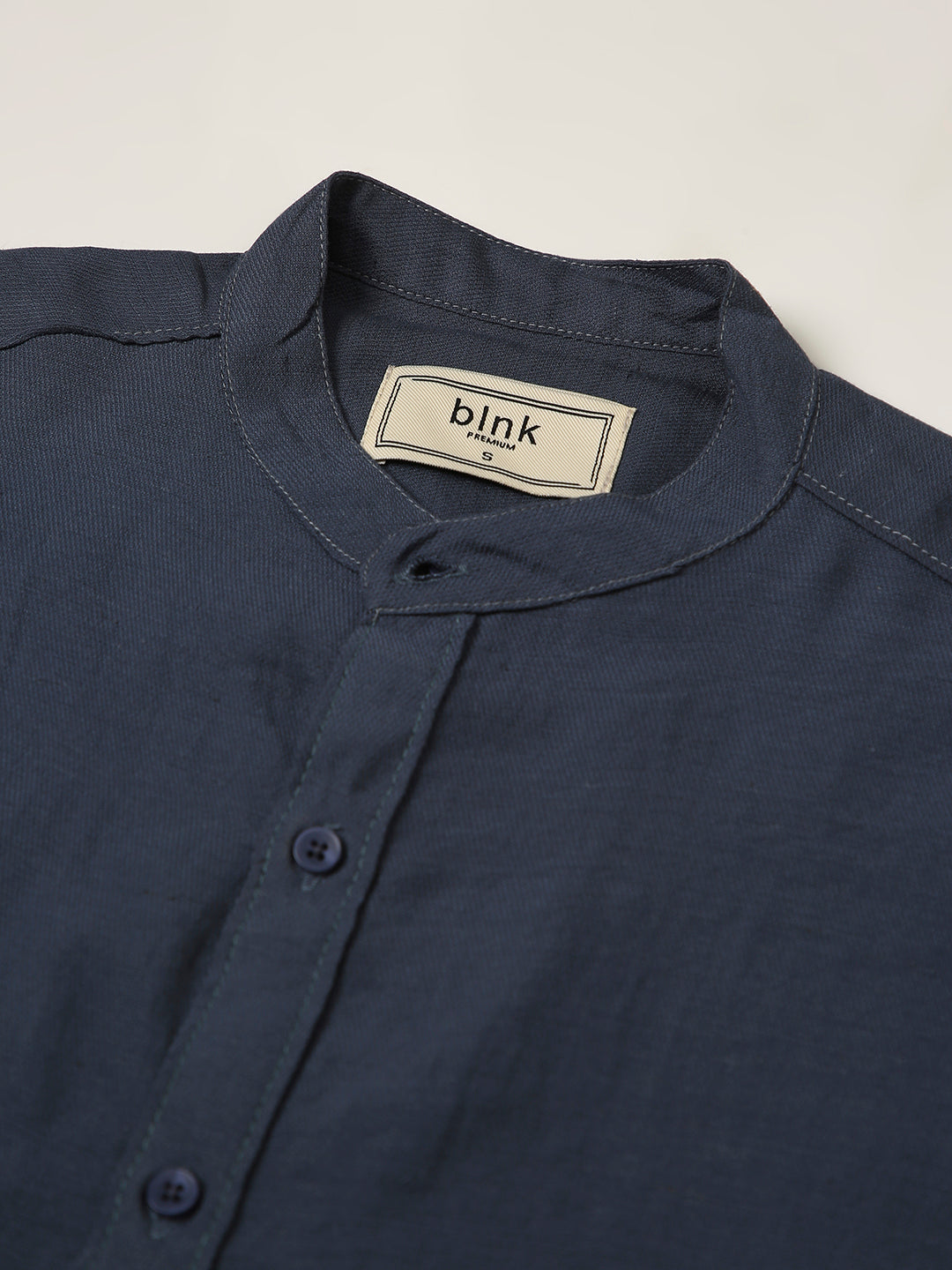 Blue Mandarin Collar Casual Shirt