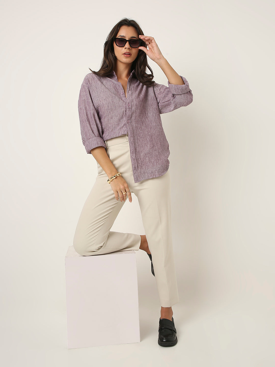 Plum Textured Casual Shirt