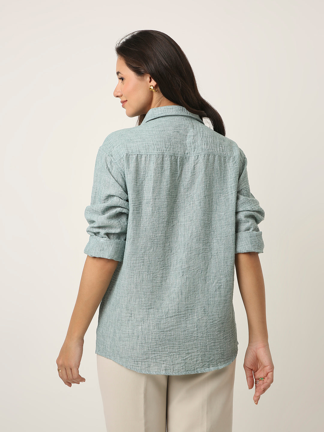 Green Textured Casual Shirt