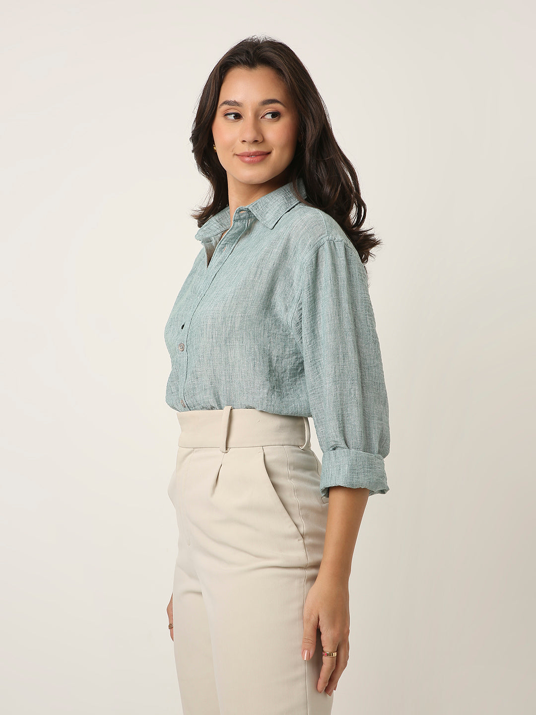 Green Textured Casual Shirt