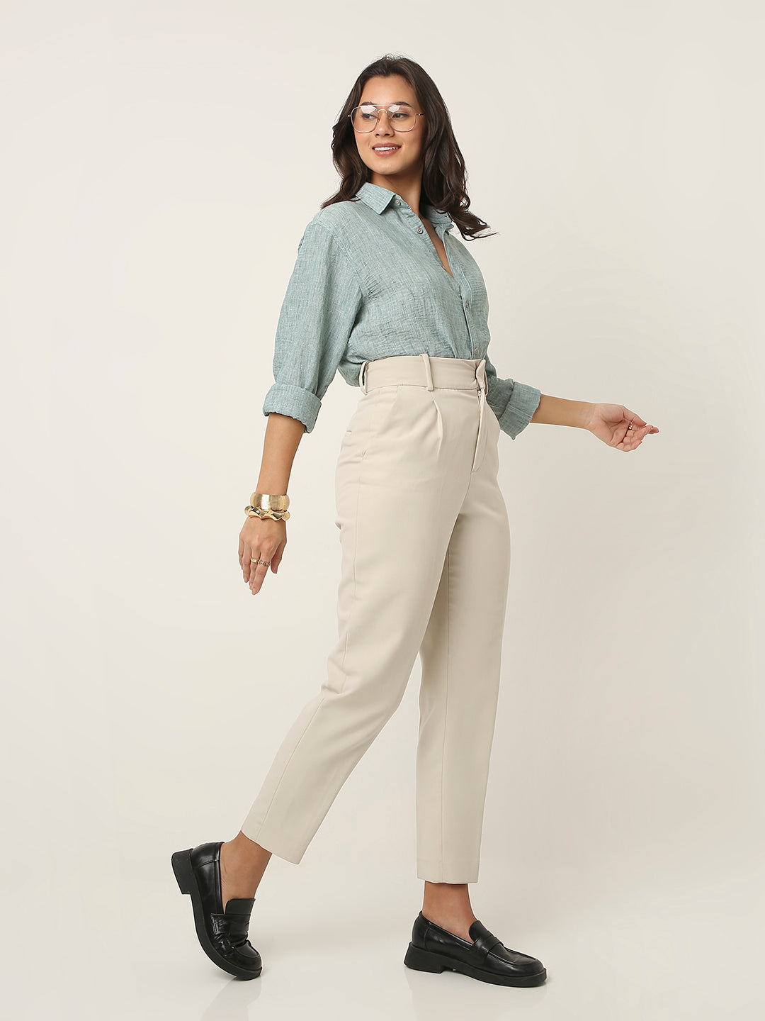 Green Textured Casual Shirt