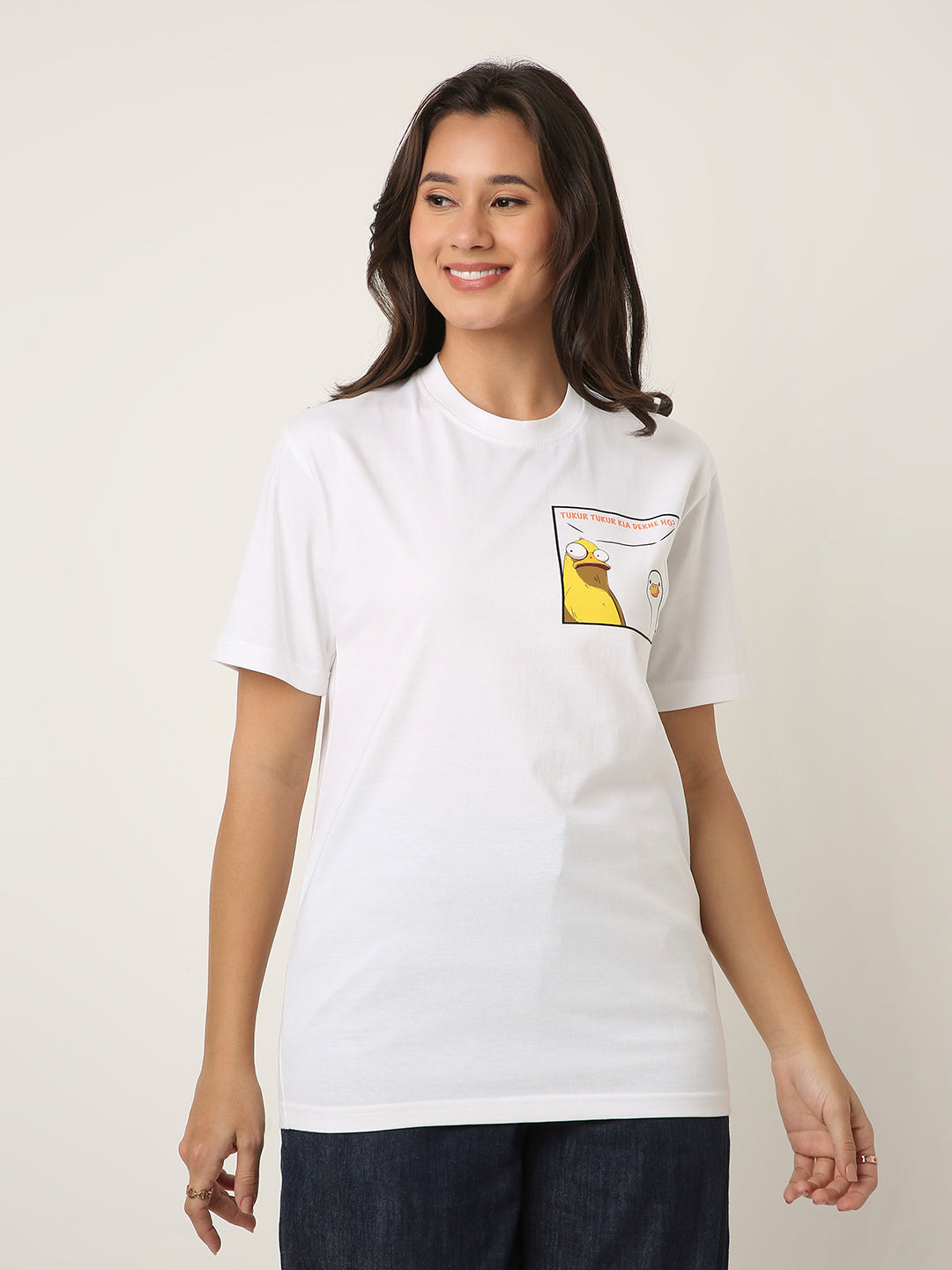 RELAXED FIT:WHITE PRINTED TSHIRT