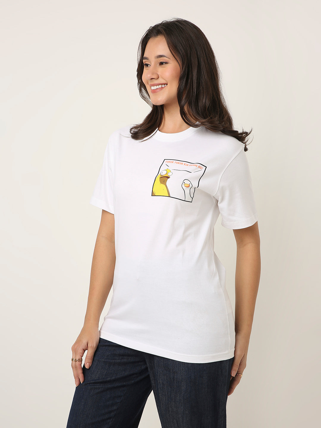 RELAXED FIT:WHITE PRINTED TSHIRT