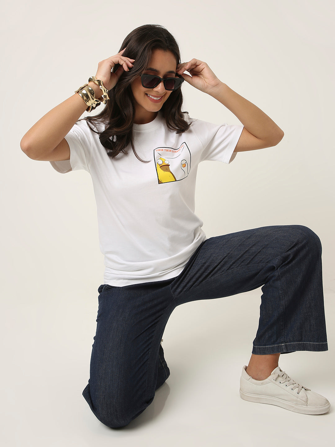 RELAXED FIT:WHITE PRINTED TSHIRT