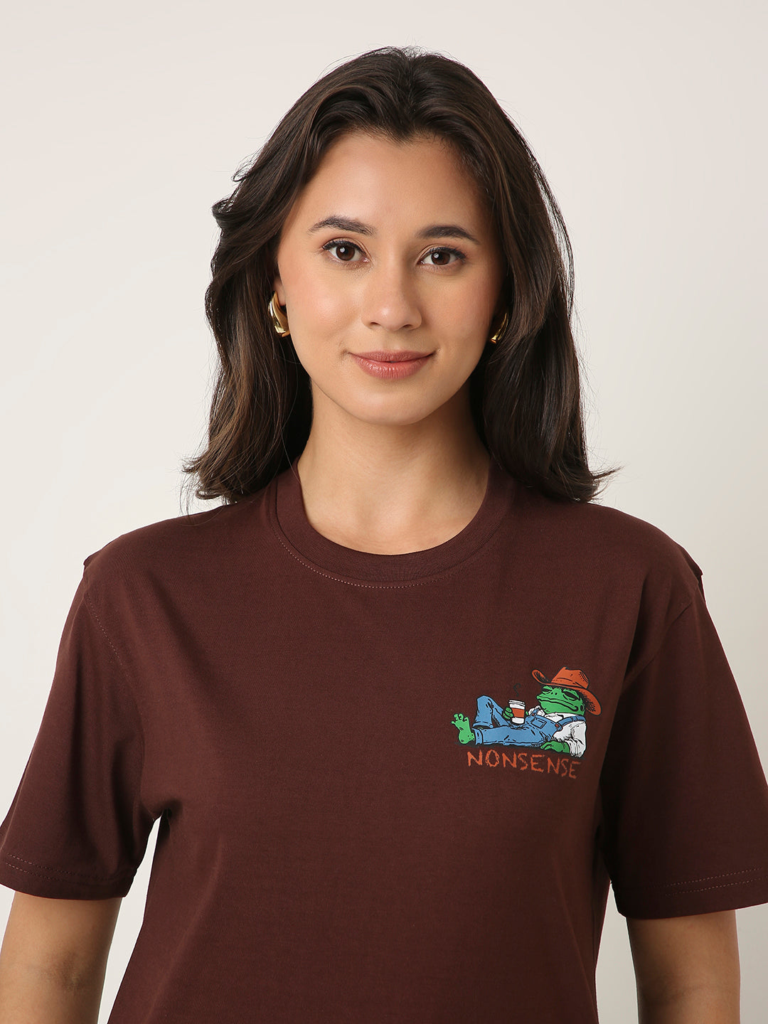 RELAXED FIT: BROWN PRINTED TSHIRT