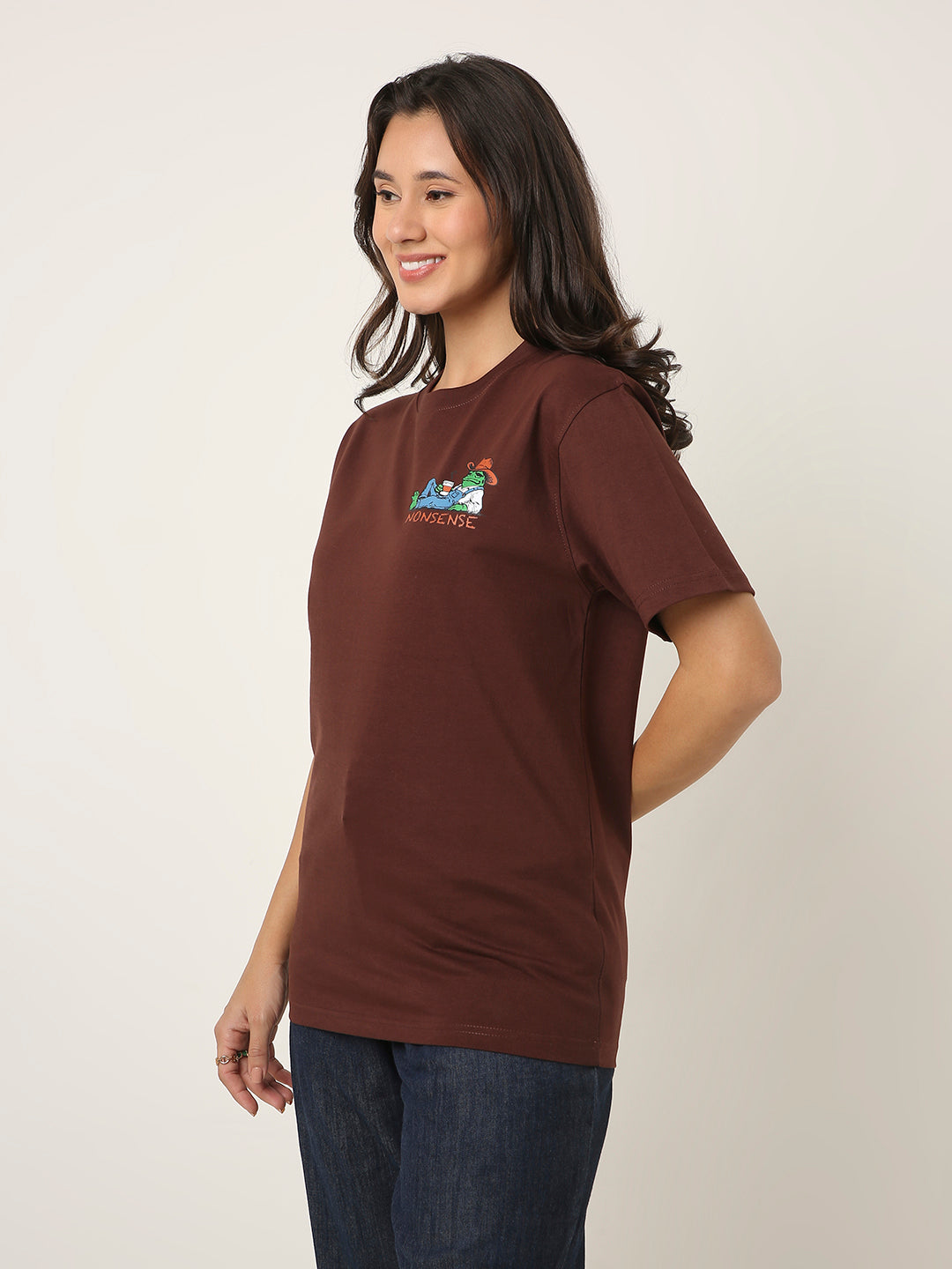 RELAXED FIT: BROWN PRINTED TSHIRT