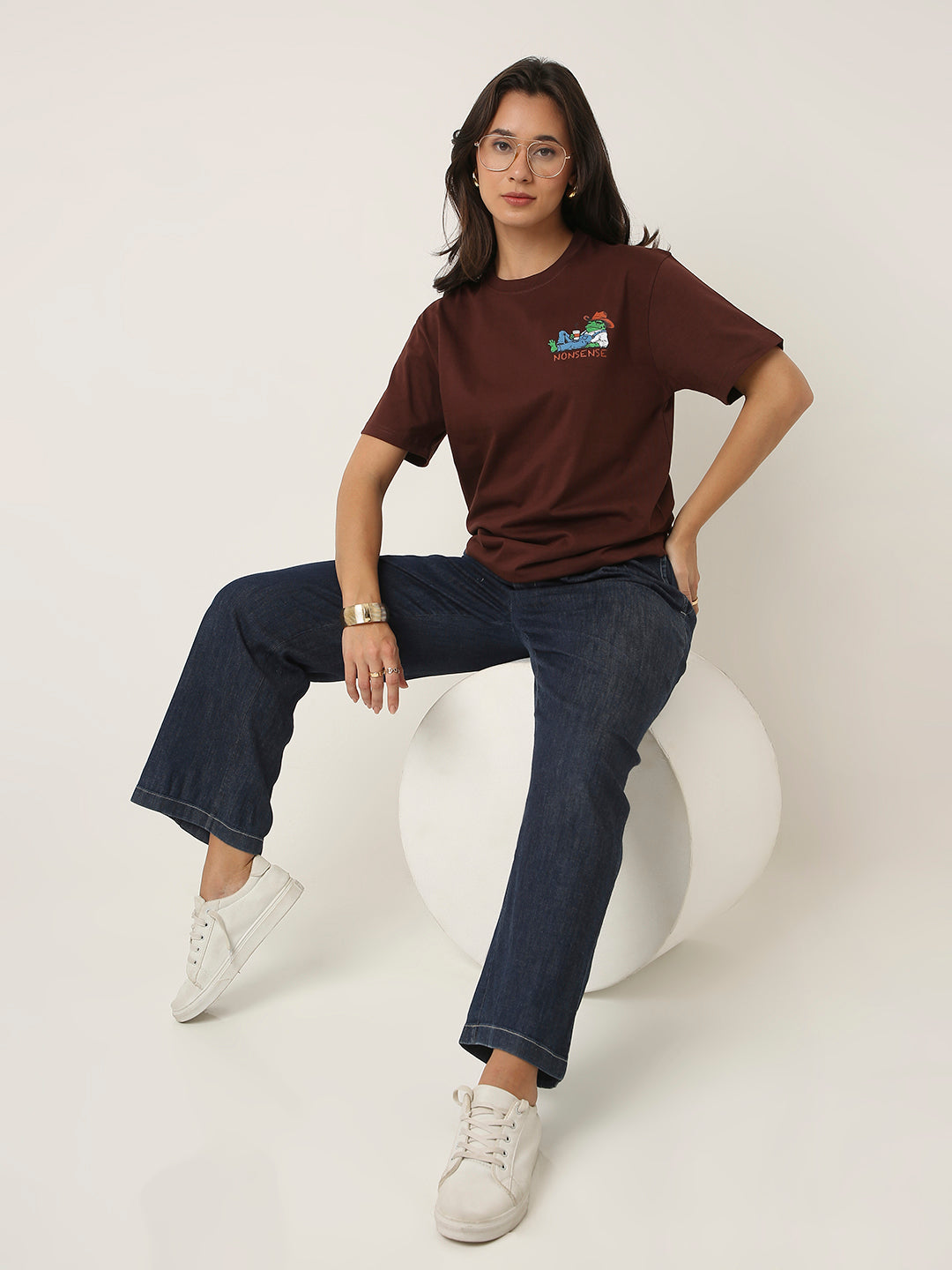 RELAXED FIT: BROWN PRINTED TSHIRT