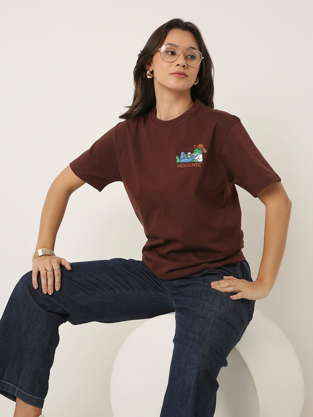 RELAXED FIT: BROWN PRINTED TSHIRT