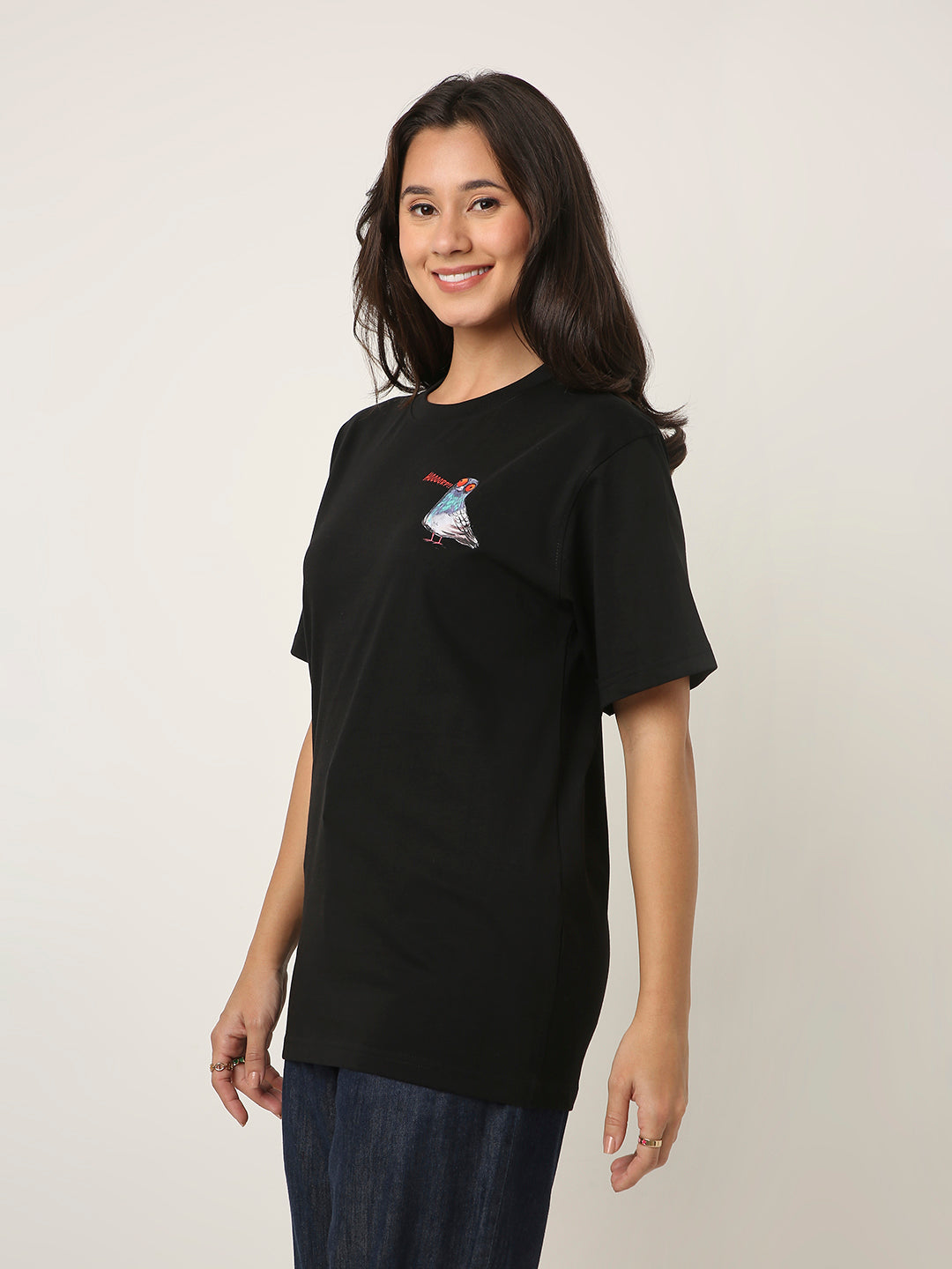 RELAXED FIT: BLACK PRINTED TSHIRT