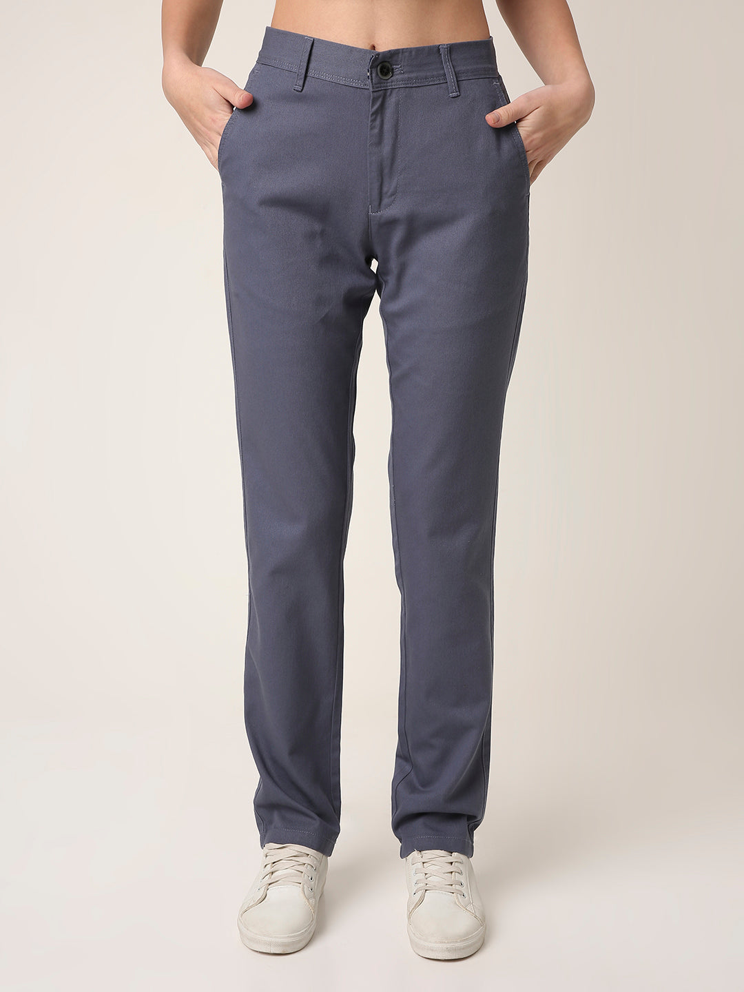 Slate Blue Straight-Fit Trousers