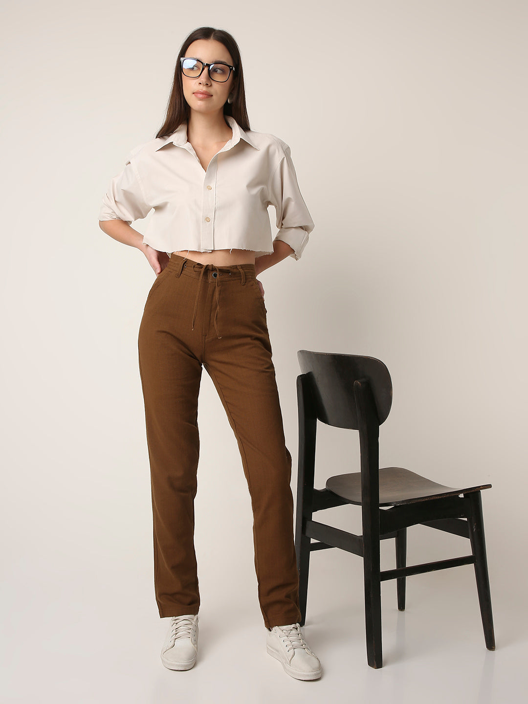 Khaki Drawstring Straight-Fit Pants