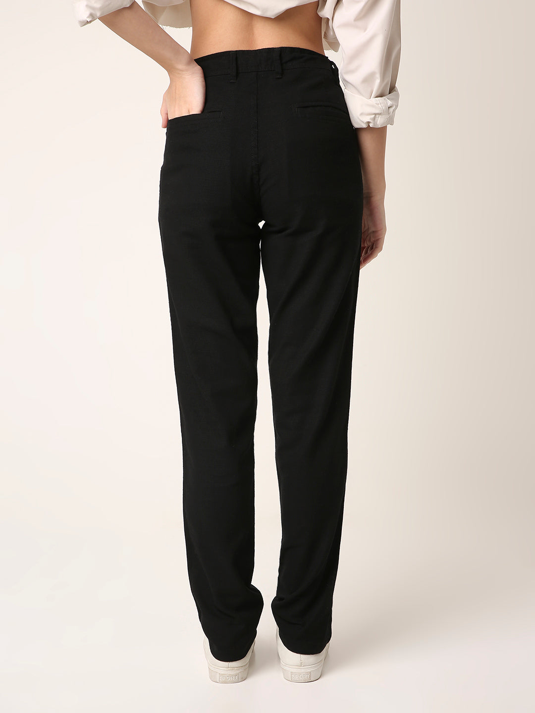 Black Drawstring Straight-Fit Pants