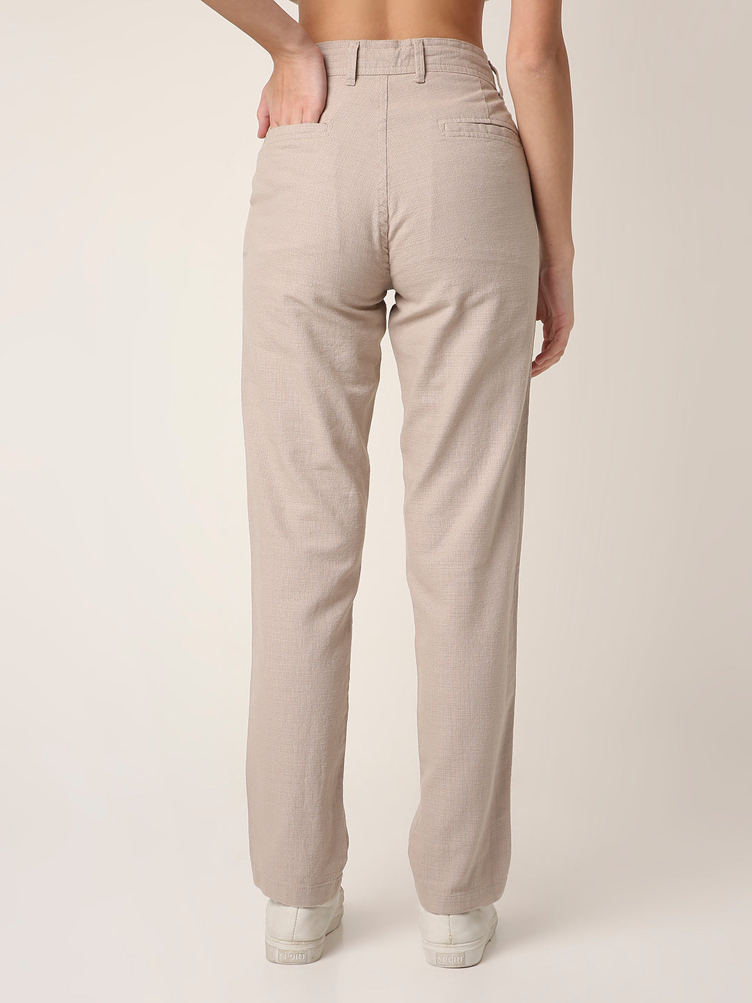 Cream Drawstring Straight-Fit Pants