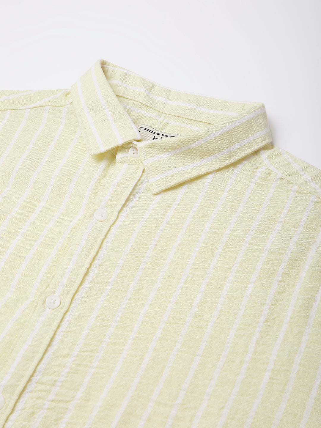 LEMON YELLOW LINEN BLEND STRIPED SHIRT