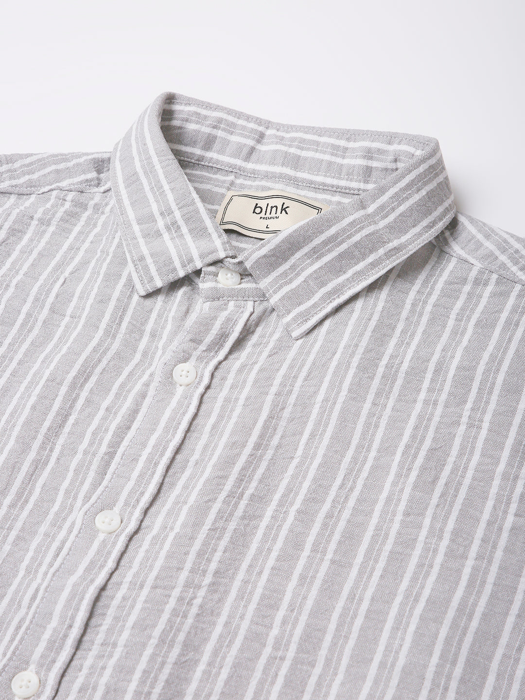 GRAY LINEN BLEND STRIPED SHIRT