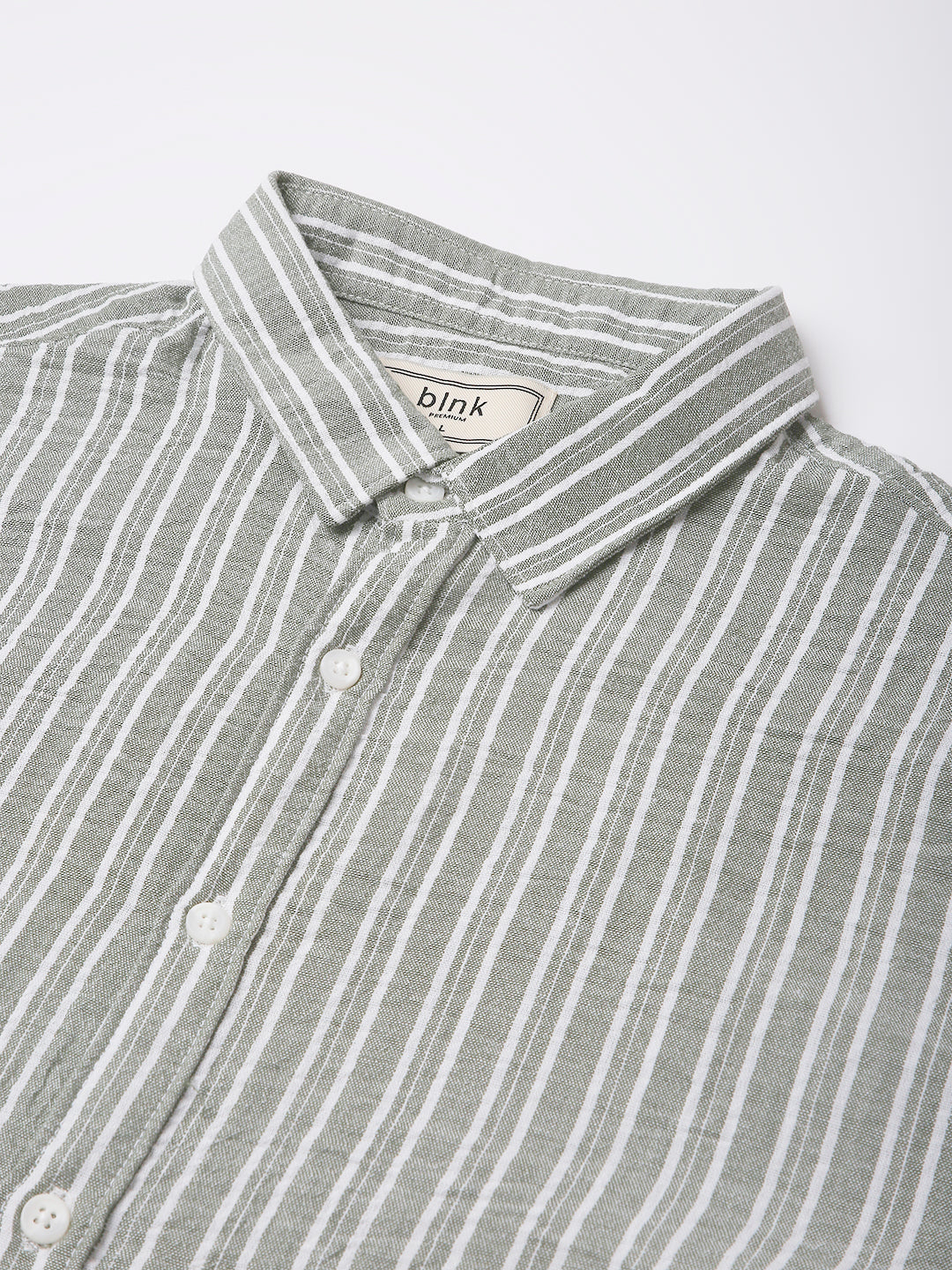 GREEN LINEN BLEND STRIPED SHIRT