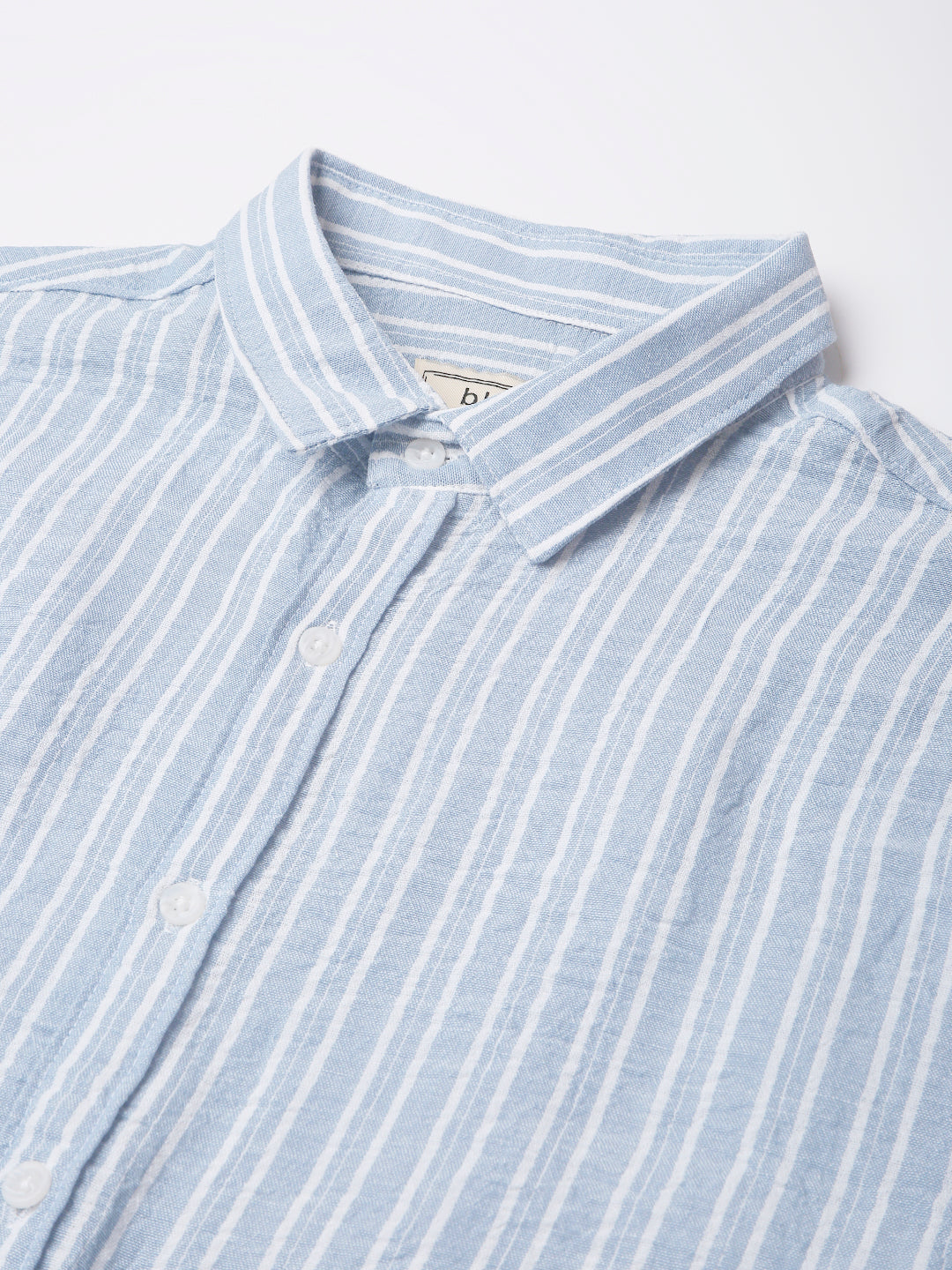 BLUE LINEN BLEND STRIPED SHIRT