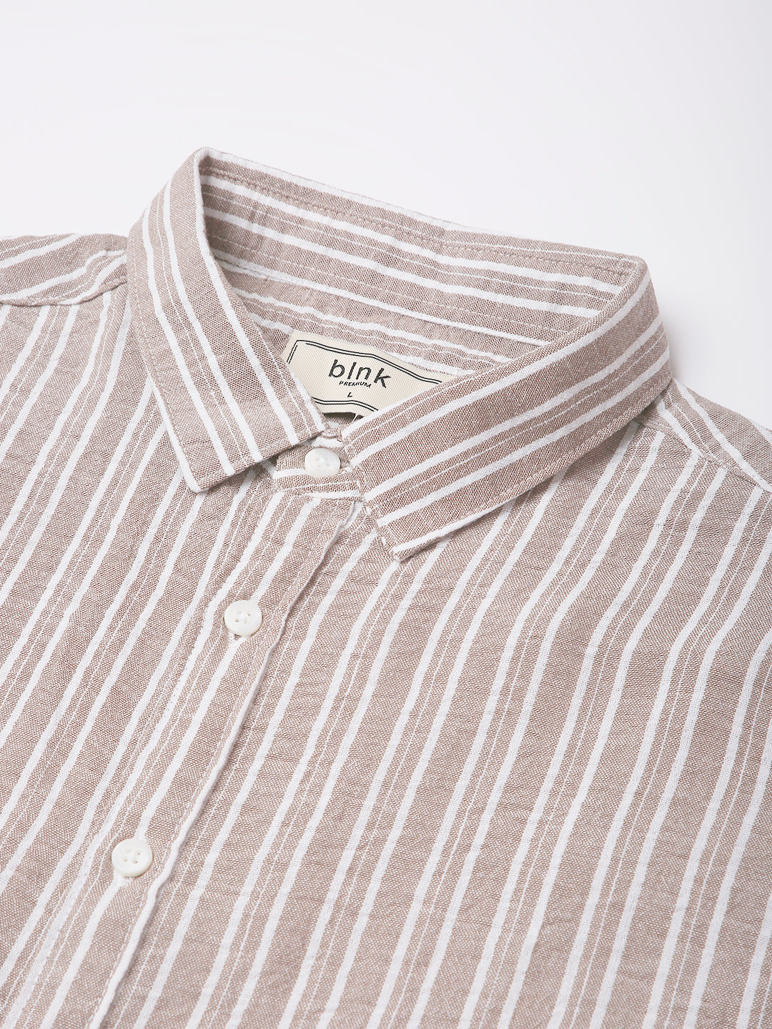 BEIGE LINEN BLEND STRIPED SHIRT