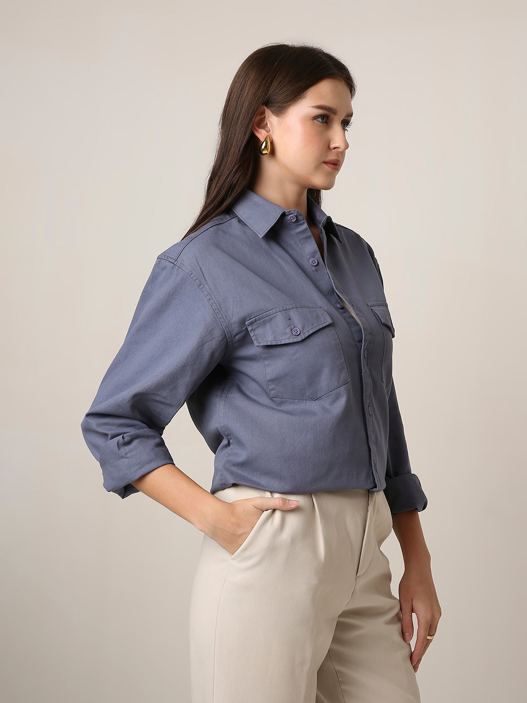 Blue Utility Pocket Casual Shirt