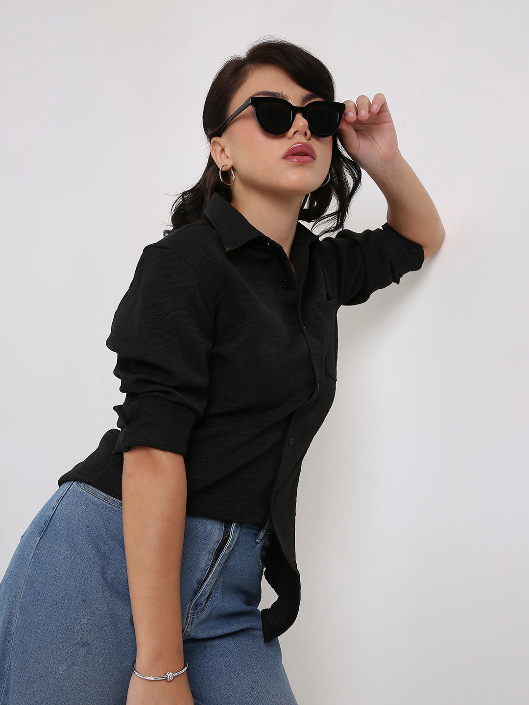 Black Textured Casual Shirt