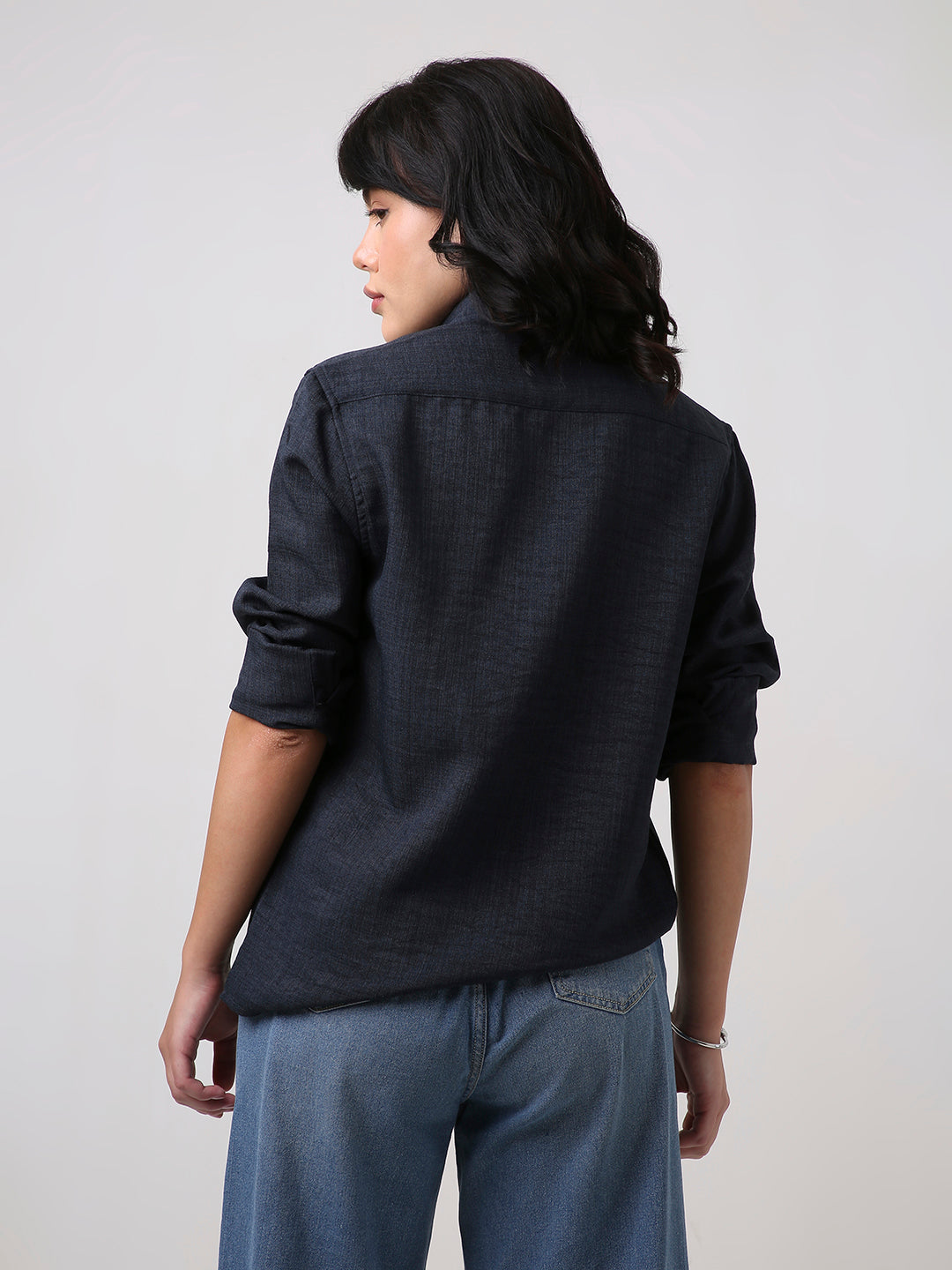 Navy Blue Textured Casual Shirt