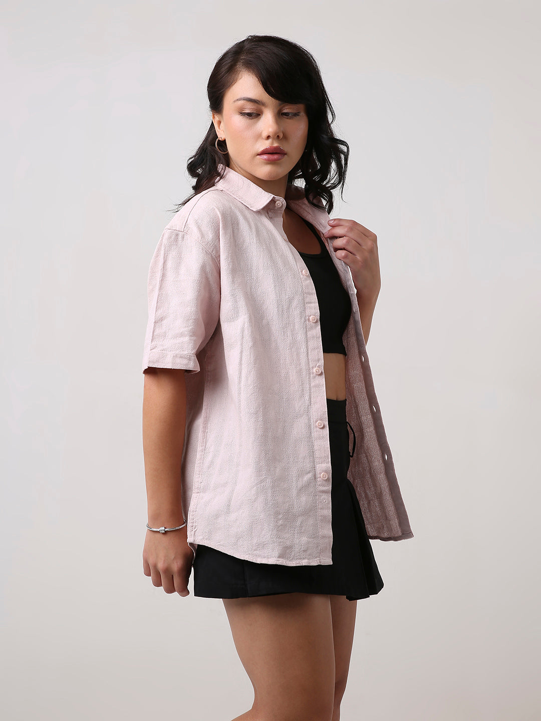 Peach Jacquard Short Sleeve Shirt