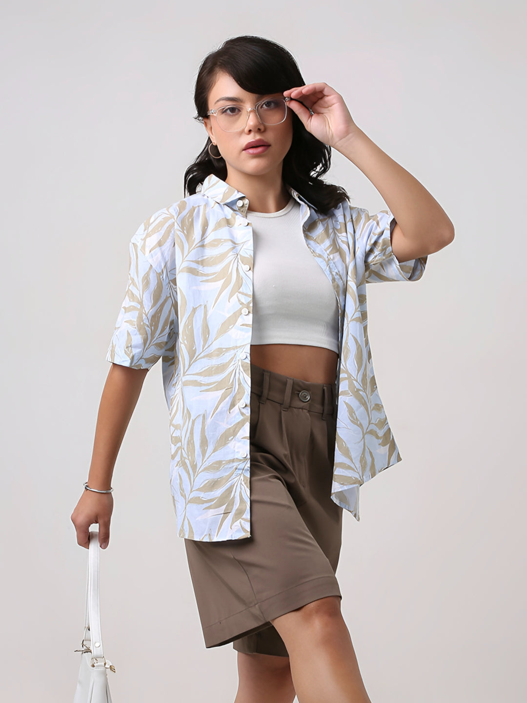 Blue Tropical Print Oversized Shirt