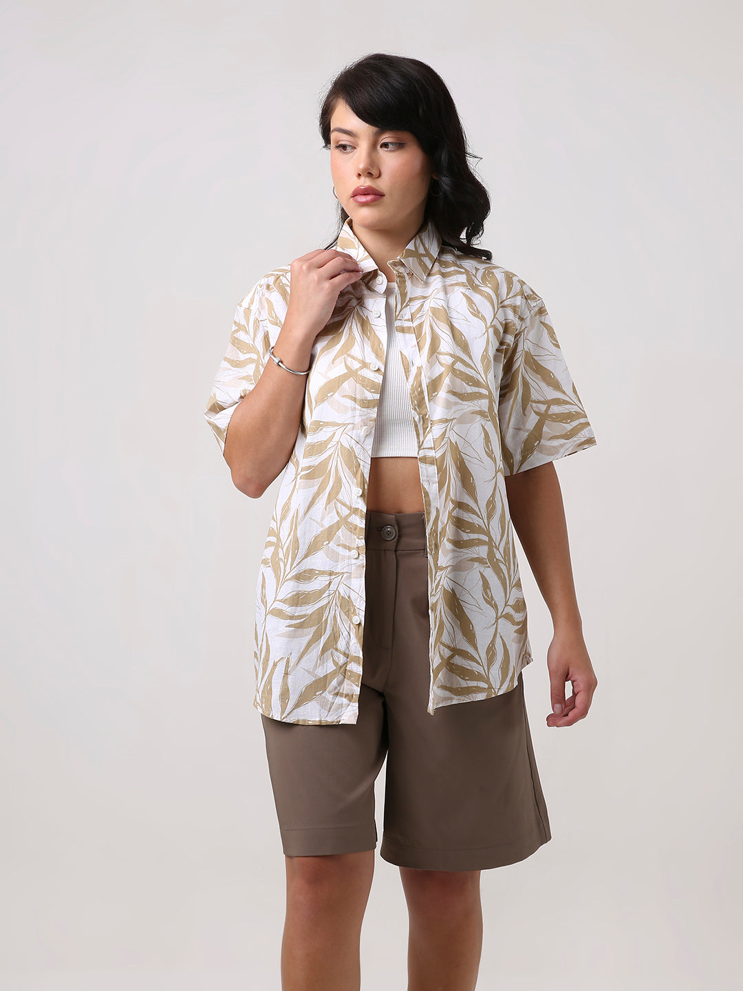 Fawn Tropical Print Oversized Shirt