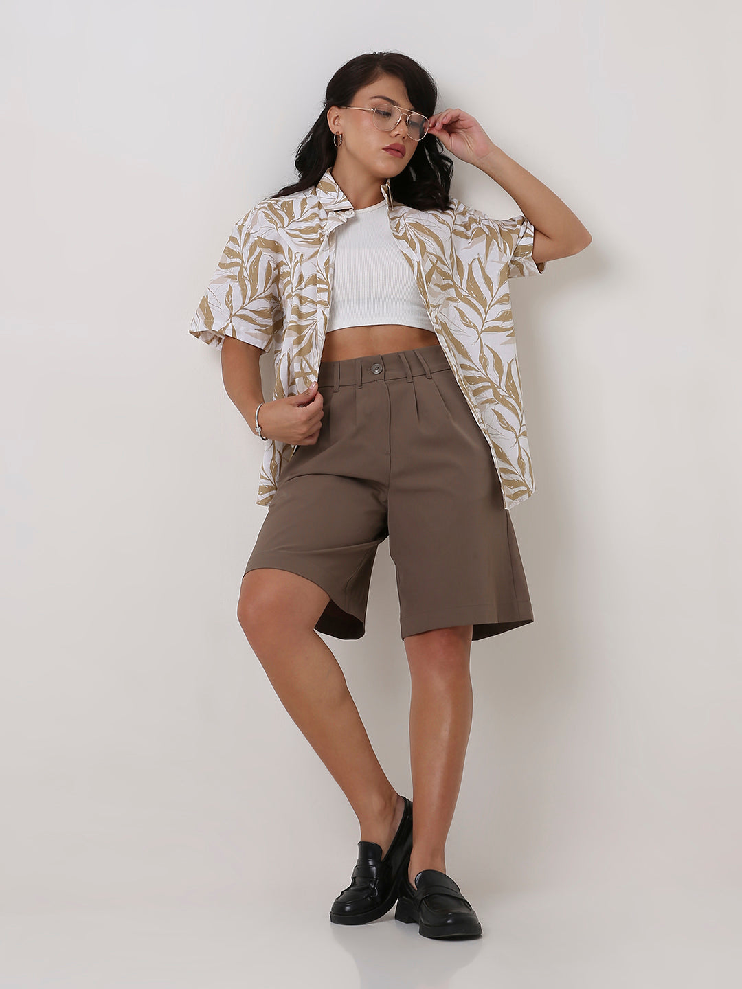 Fawn Tropical Print Oversized Shirt