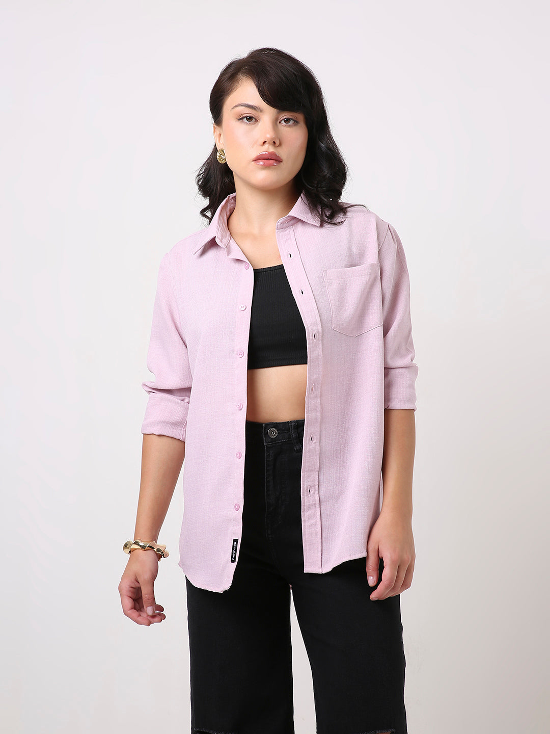 Pastel Mauve Textured Casual Shirt