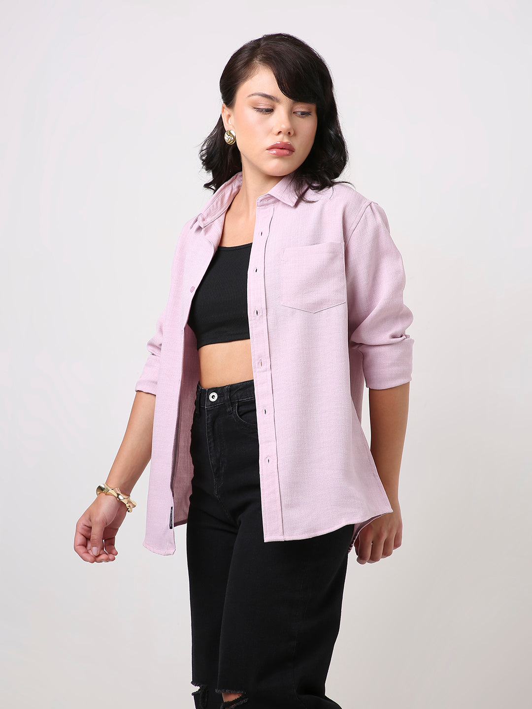 Pastel Mauve Textured Casual Shirt