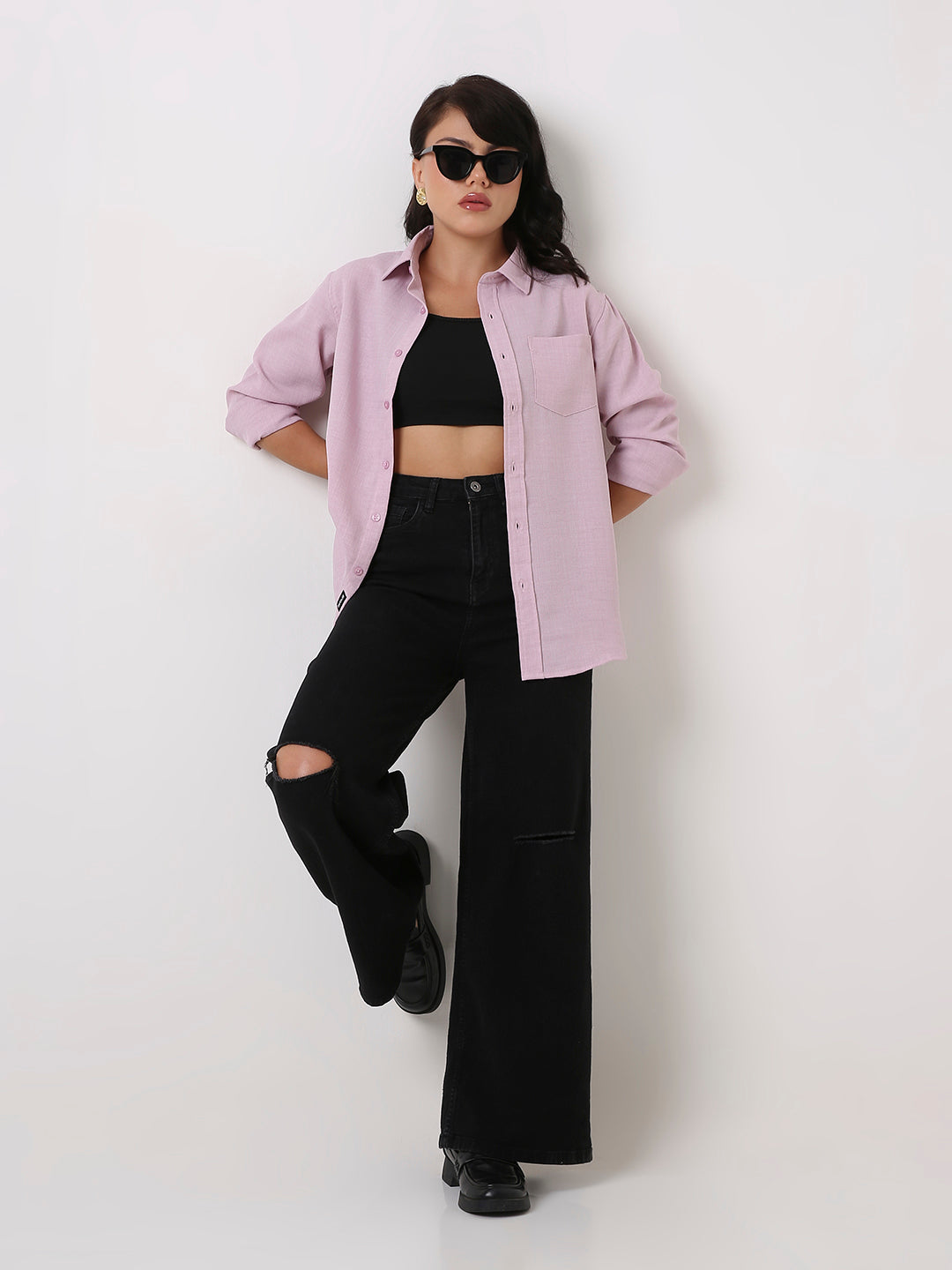 Pastel Mauve Textured Casual Shirt