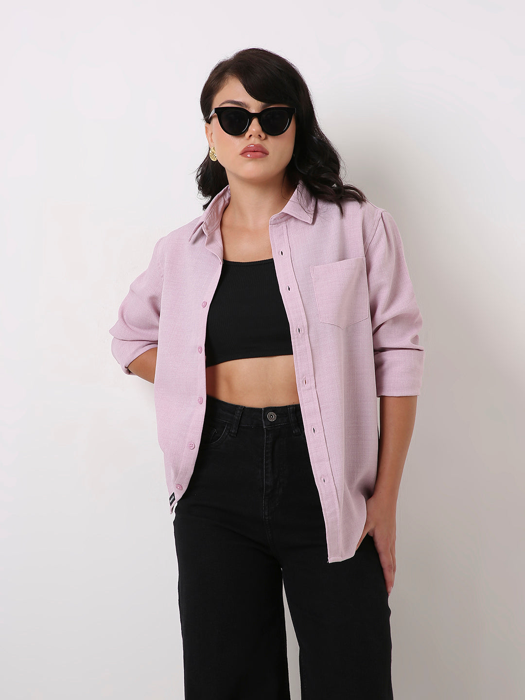 Pastel Mauve Textured Casual Shirt