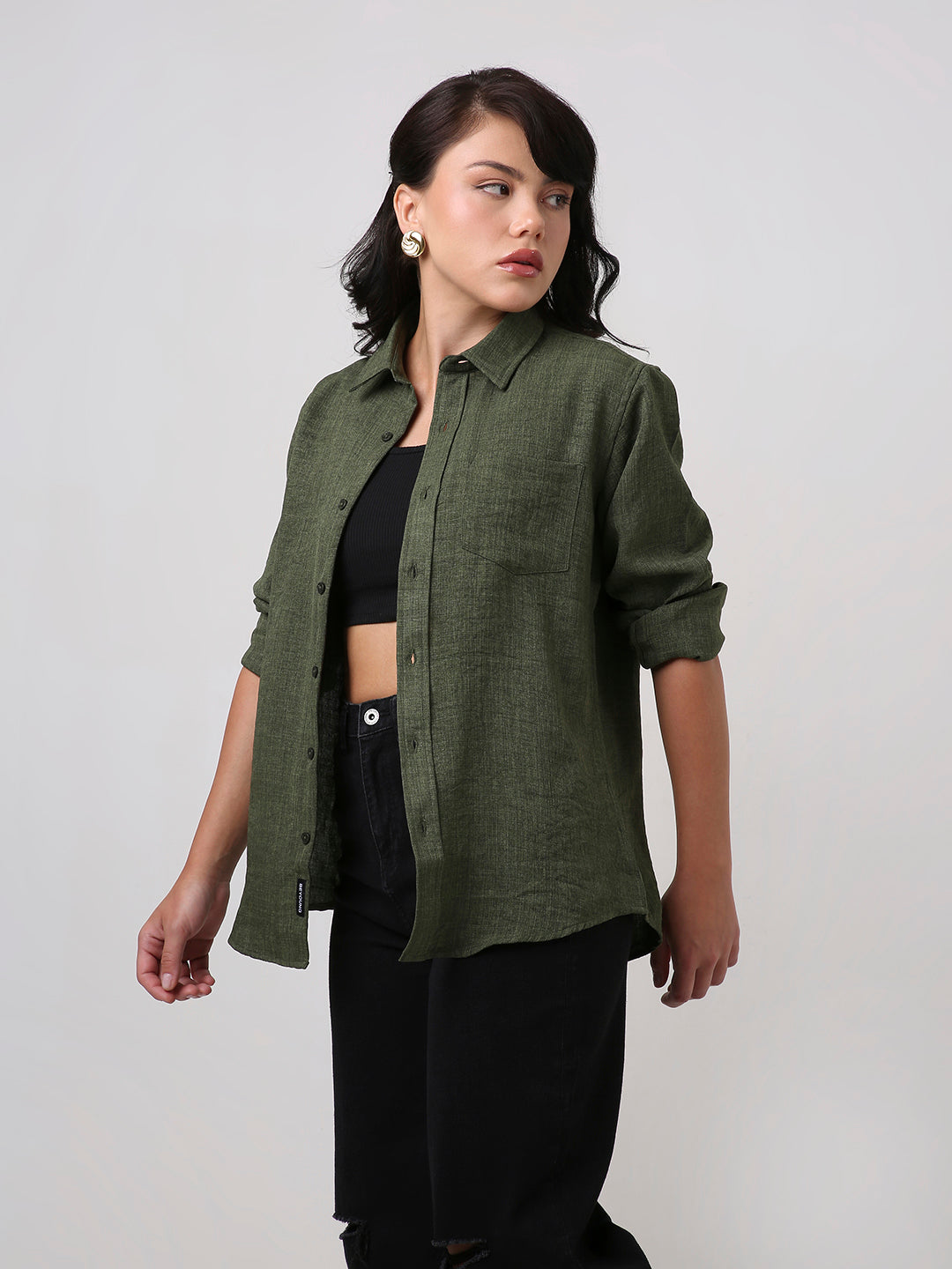 Dark Olive Textured Casual Shirt