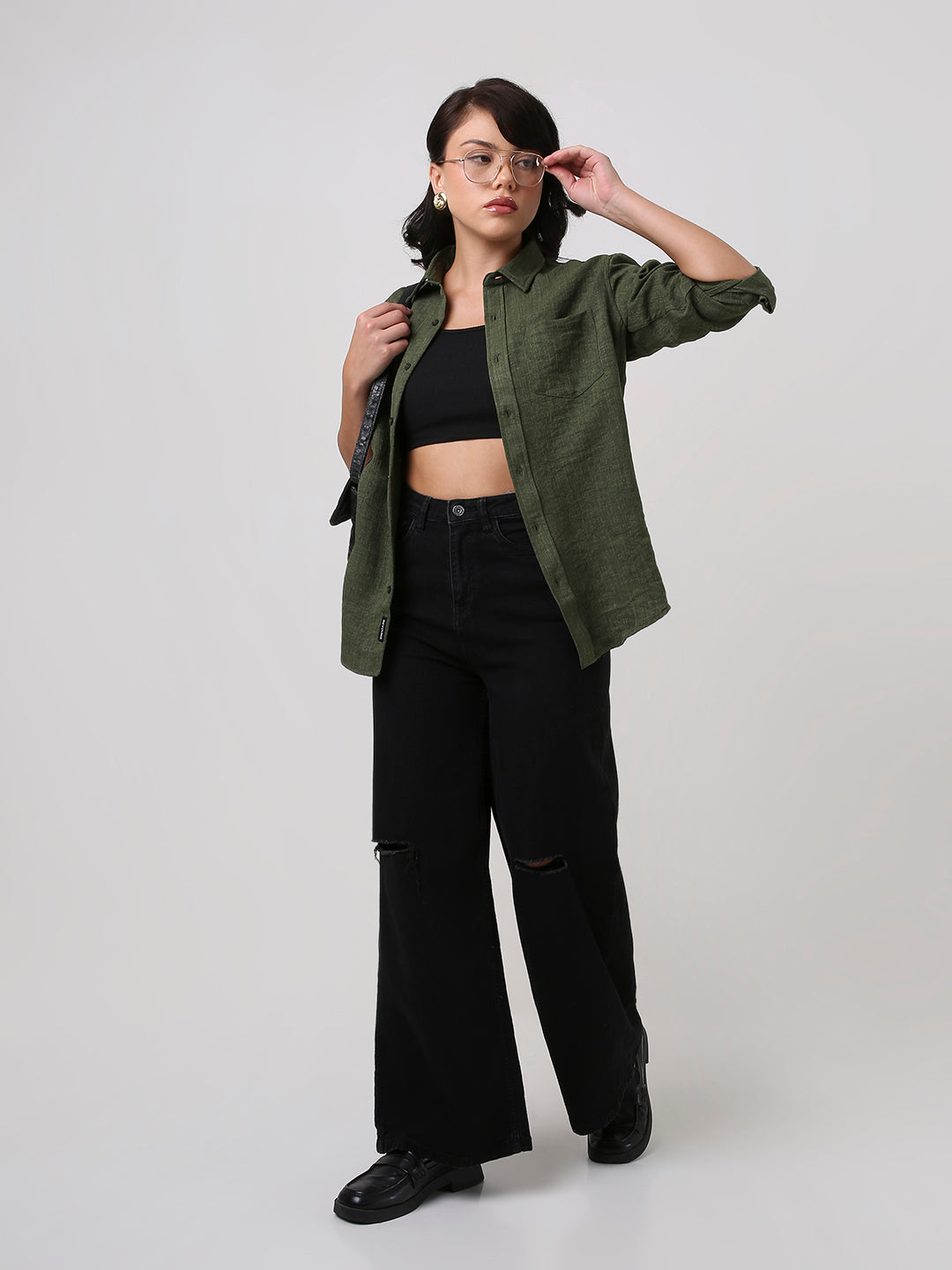 Dark Olive Textured Casual Shirt