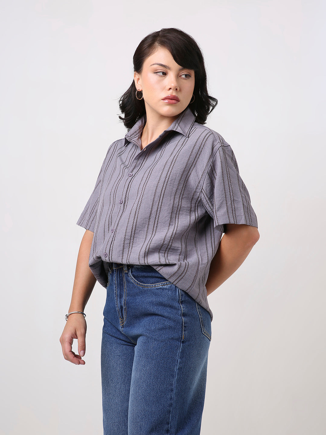 Mauve Relaxed Fit Striped Shirt