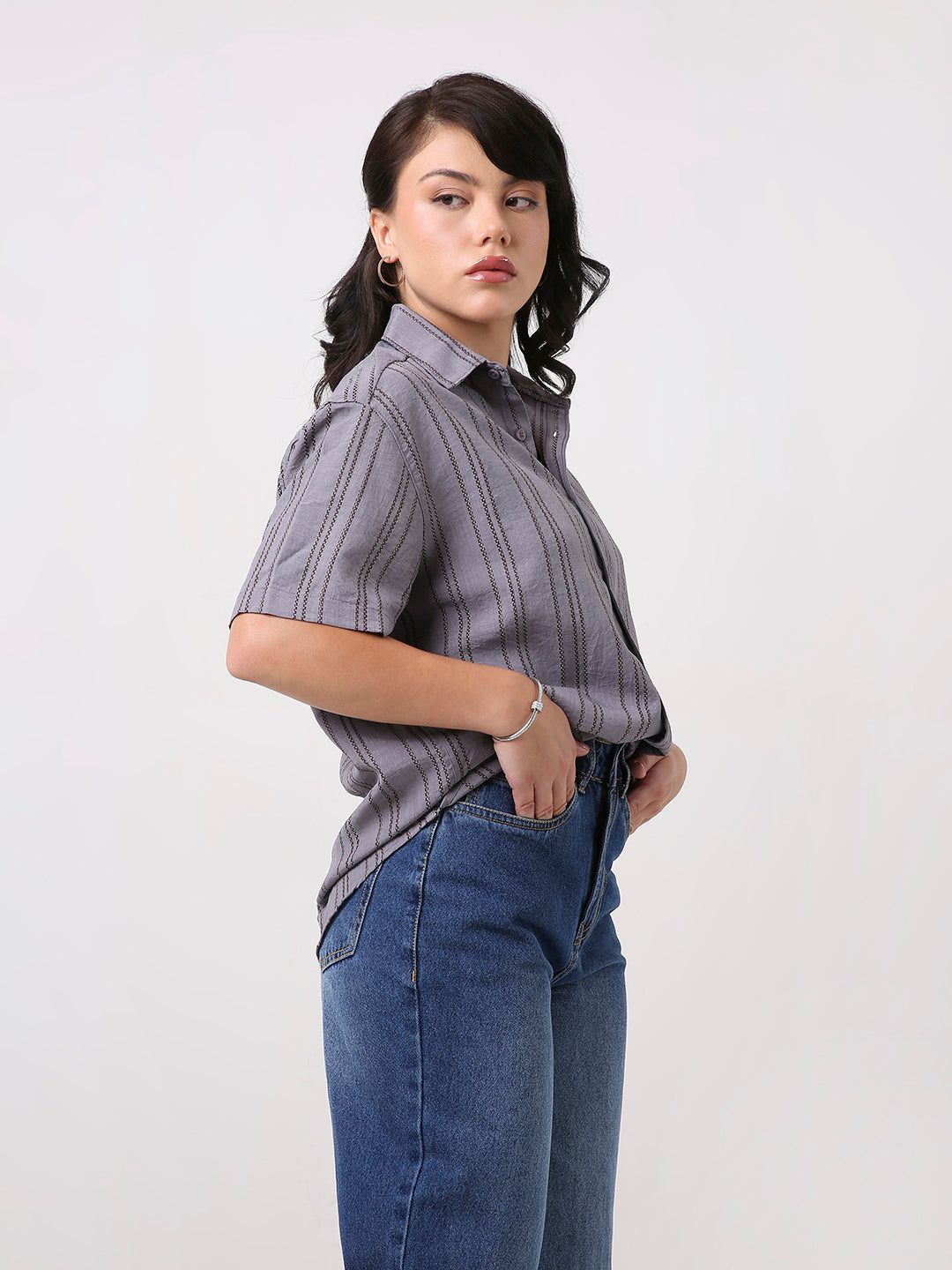 Mauve Relaxed Fit Striped Shirt