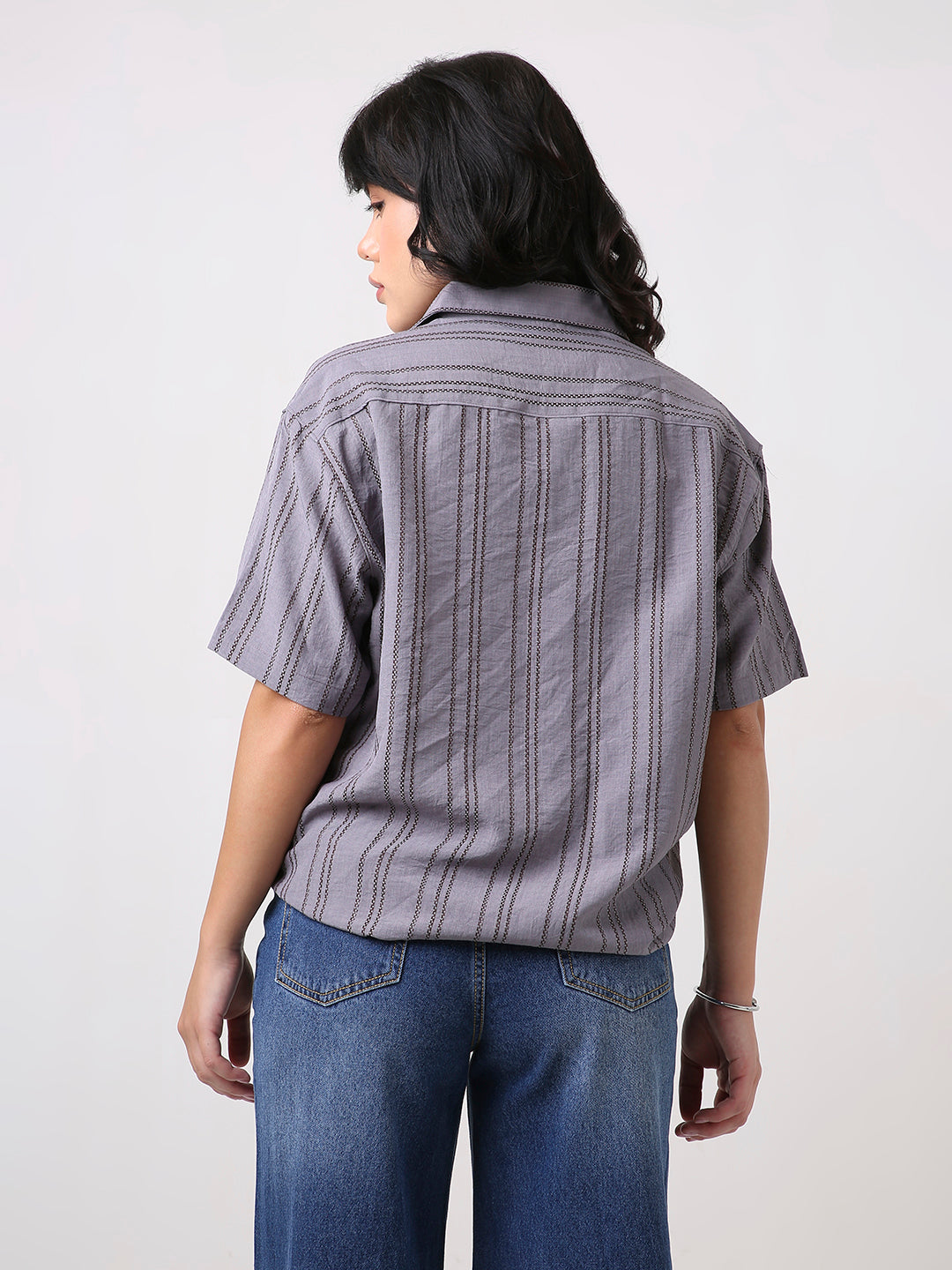 Mauve Relaxed Fit Striped Shirt