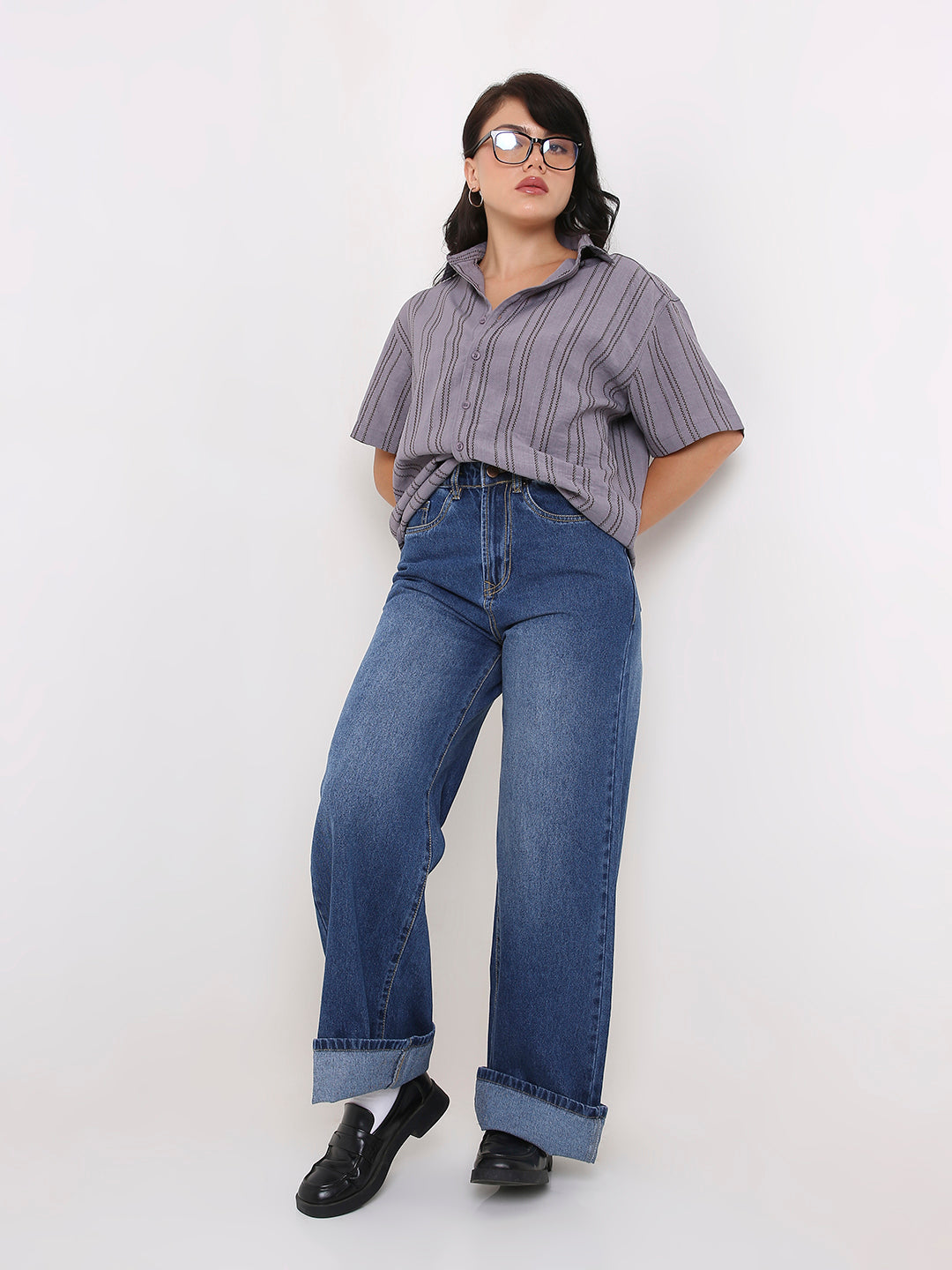 Mauve Relaxed Fit Striped Shirt
